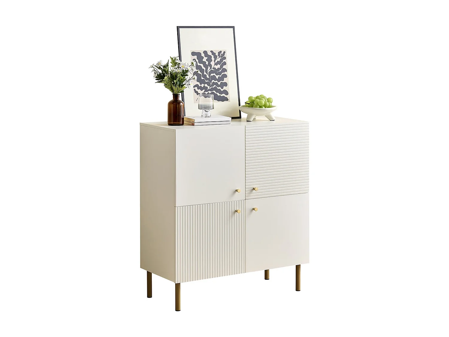 Modernes weißes Sideboard aus MDF mit Zinklegierung-Griffen & Stahlbeinen – Stilvolles Aufbewahrungsmöbel für Wohnzimmer, Schlafzimmer & Flur