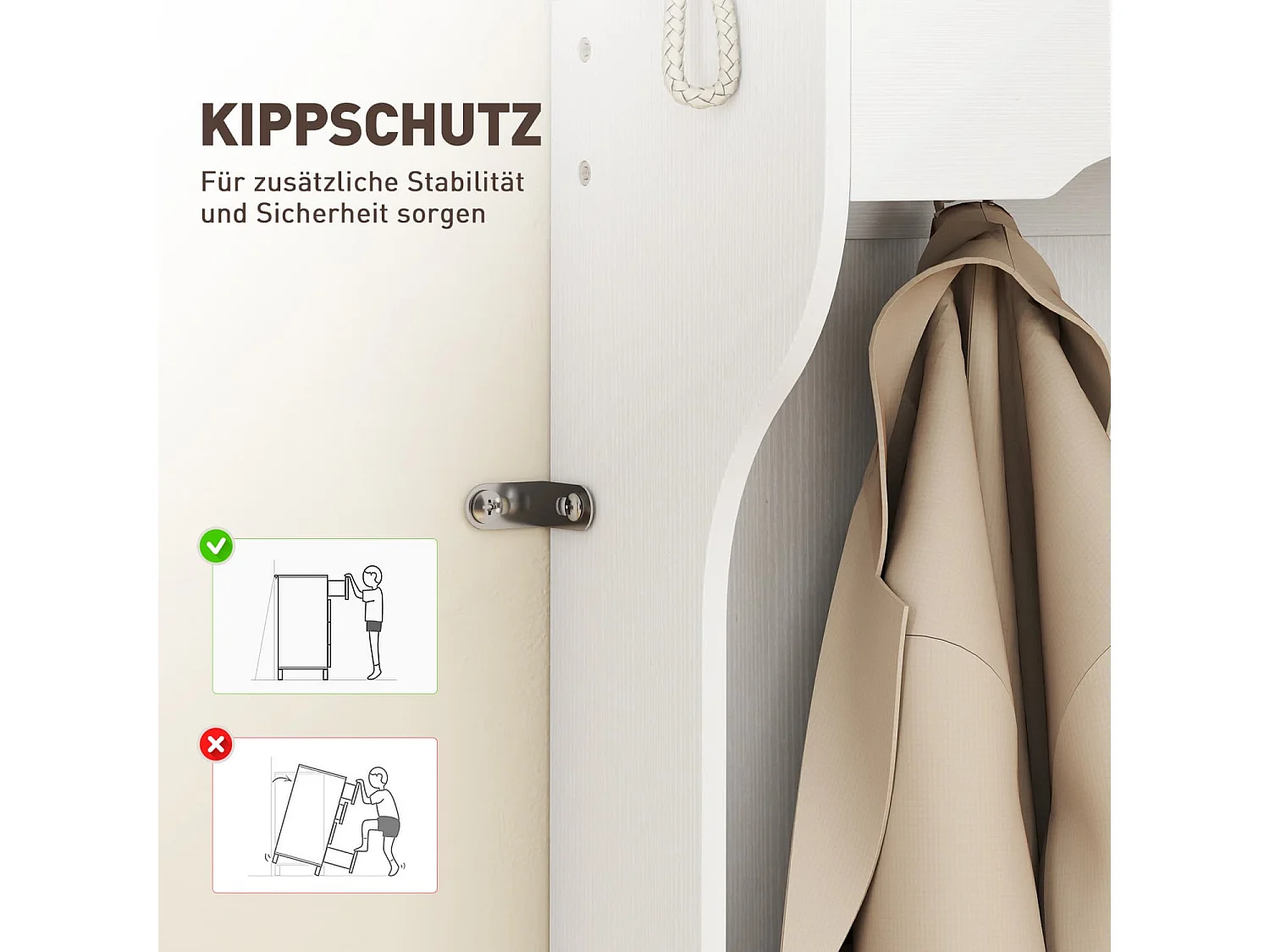 Garderobe mit Regal, Bank, Haken, Schuhfächern, Spanplatten, MDF, Weiß