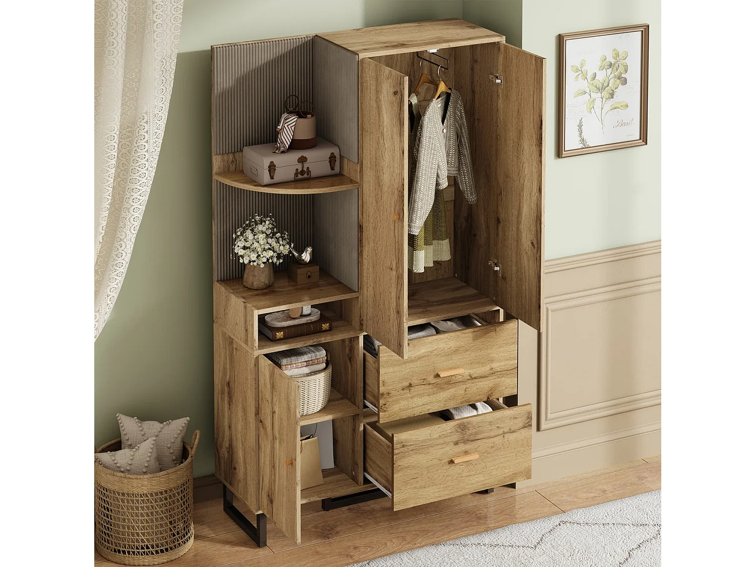 Kompaktgarderoben,Flurgarderobe,Dielenschrank Wandschrank Regal Diele & Flur Kleiderschrank mit gepolsterten Paneelen Schuhschrank