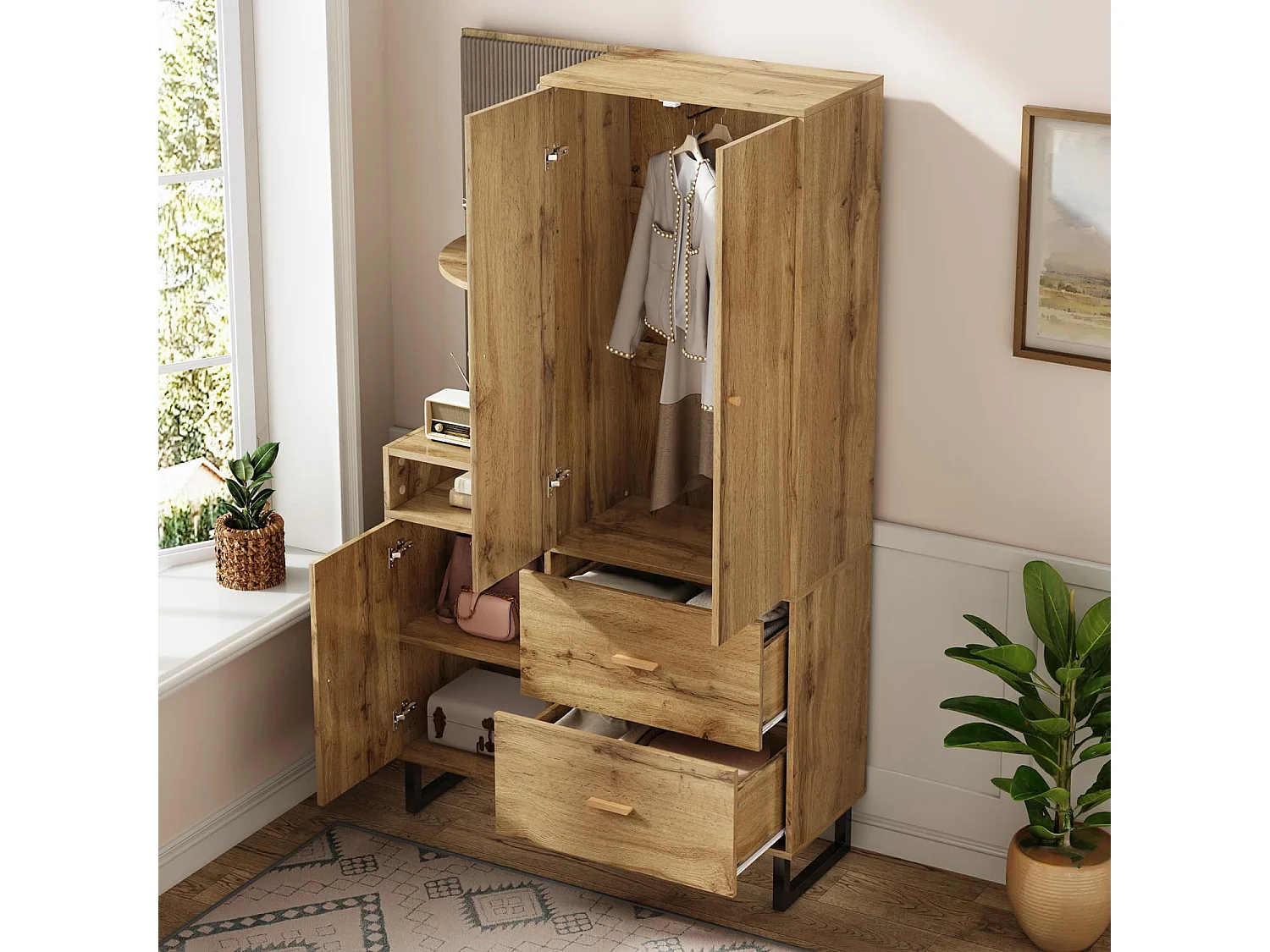 Kompaktgarderoben,Flurgarderobe,Dielenschrank Wandschrank Regal Diele & Flur Kleiderschrank mit gepolsterten Paneelen Schuhschrank