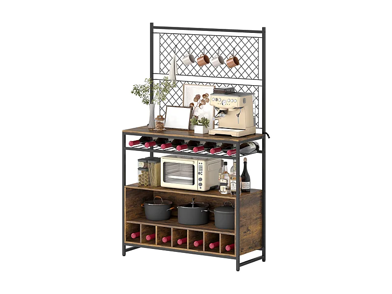 Küchenregal mit Arbeitsfläche, Metallgitterpaneele, 5 Haken, Küchenschrank für Gewürze, Töpfe, Pfannen