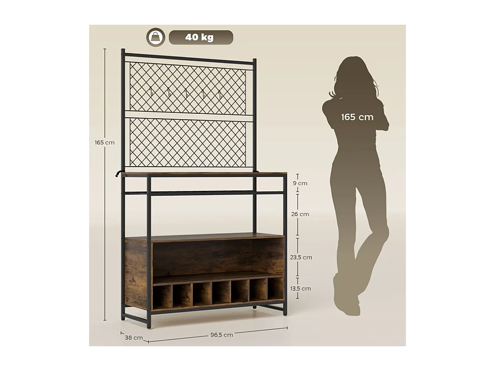 Küchenregal mit Arbeitsfläche, Metallgitterpaneele, 5 Haken, Küchenschrank für Gewürze, Töpfe, Pfannen