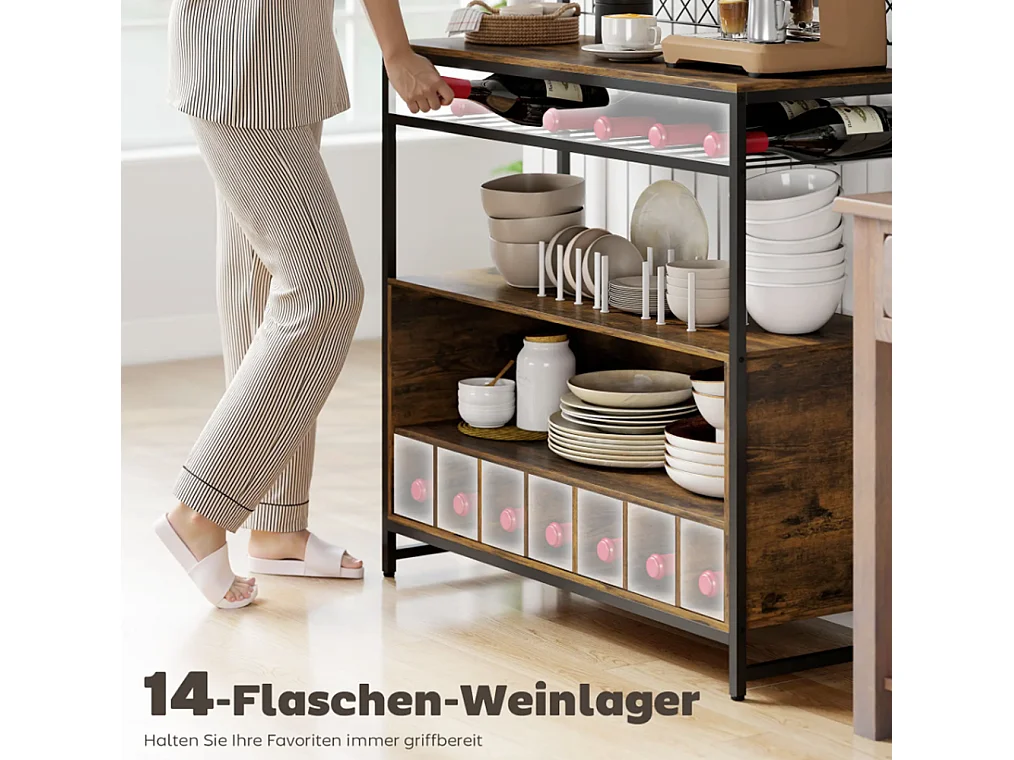 Küchenregal mit Arbeitsfläche, Metallgitterpaneele, 5 Haken, Küchenschrank für Gewürze, Töpfe, Pfannen