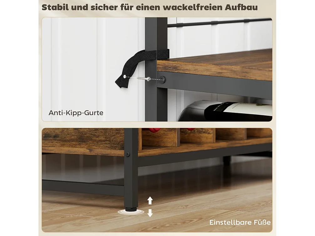 Küchenregal mit Arbeitsfläche, Metallgitterpaneele, 5 Haken, Küchenschrank für Gewürze, Töpfe, Pfannen