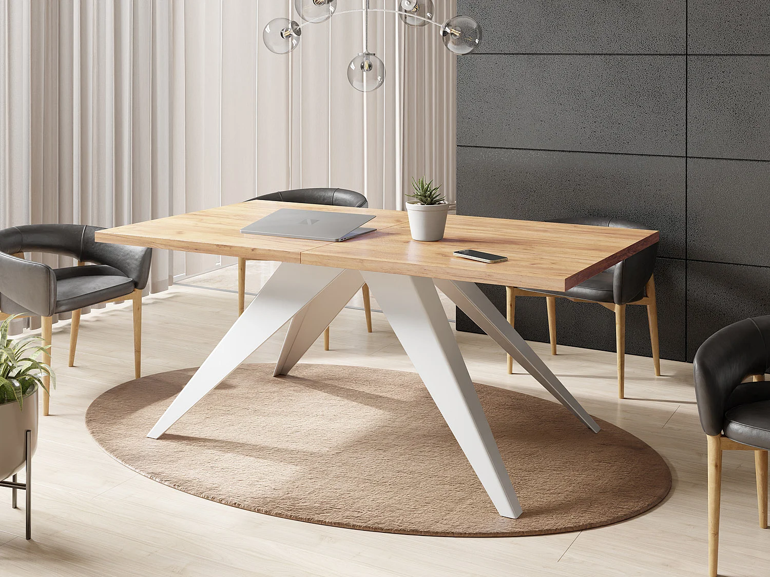 Table à Manger Vance Style Moderne - Table Rectangulaire Extensible de 160 à 260 cm, Pieds en Métal Blanc Revêtement Poudre - 160 x 90 cm - Chêne Craft