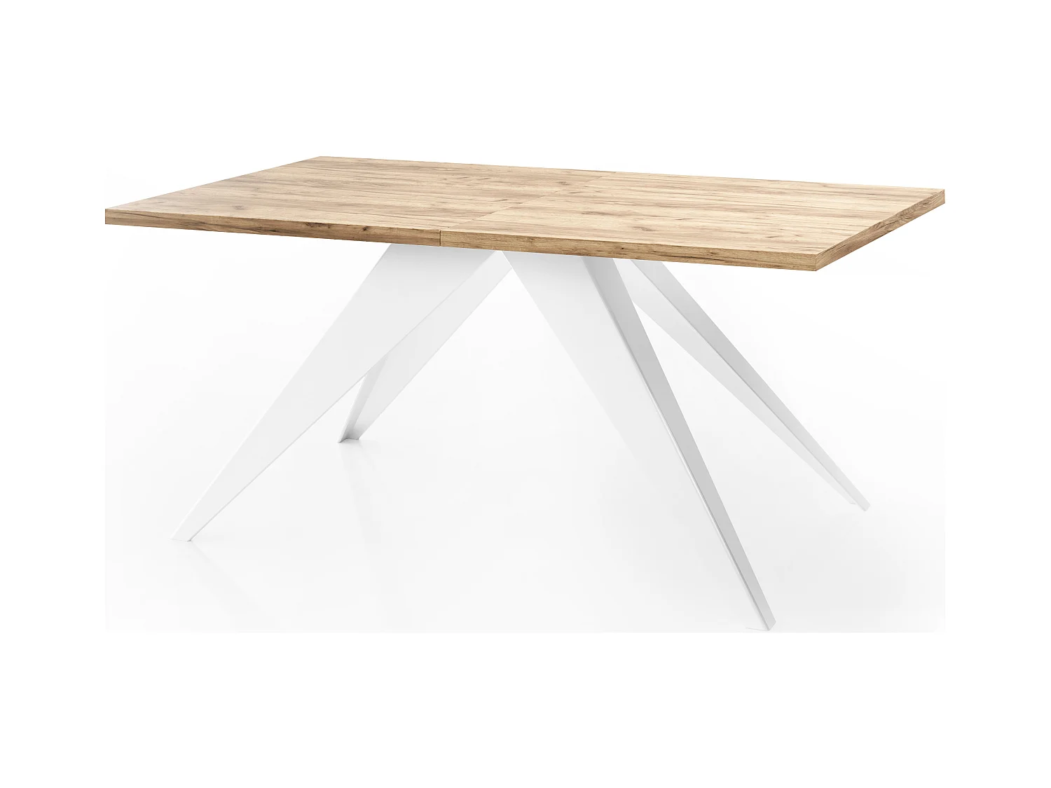Table à Manger Vance Style Moderne - Table Rectangulaire Extensible de 160 à 260 cm, Pieds en Métal Blanc Revêtement Poudre - 160 x 90 cm - Chêne Craft