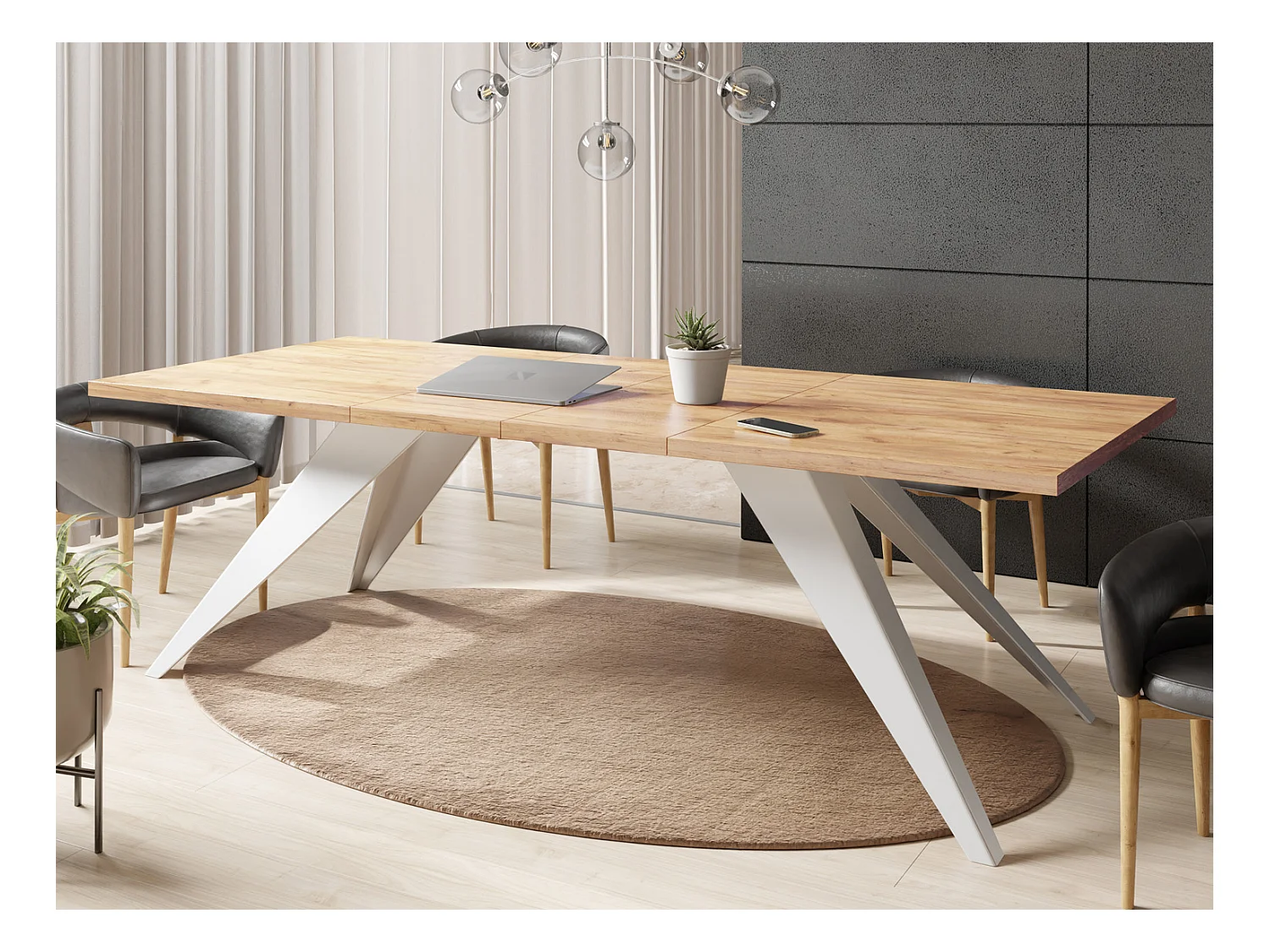 Table à Manger Vance Style Moderne - Table Rectangulaire Extensible de 160 à 260 cm, Pieds en Métal Blanc Revêtement Poudre - 160 x 90 cm - Chêne Craft