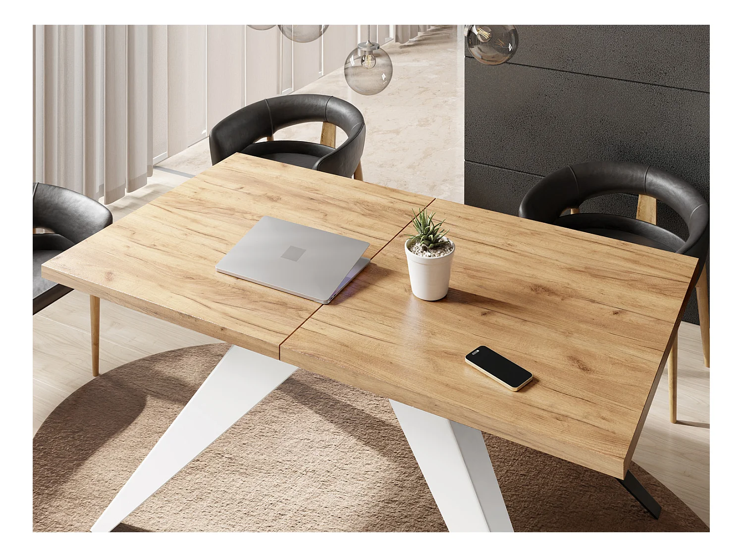 Table à Manger Vance Style Moderne - Table Rectangulaire Extensible de 160 à 260 cm, Pieds en Métal Blanc Revêtement Poudre - 160 x 90 cm - Chêne Craft