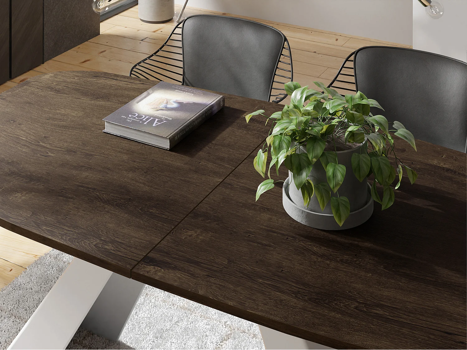 Table-à-Manger Extensible Monte Design Moderne, Table Rectangulaire - Extensible de 160 cm à 200 cm, Pieds Métalliques Blancs - 160x80 cm - Chêne Lefkas