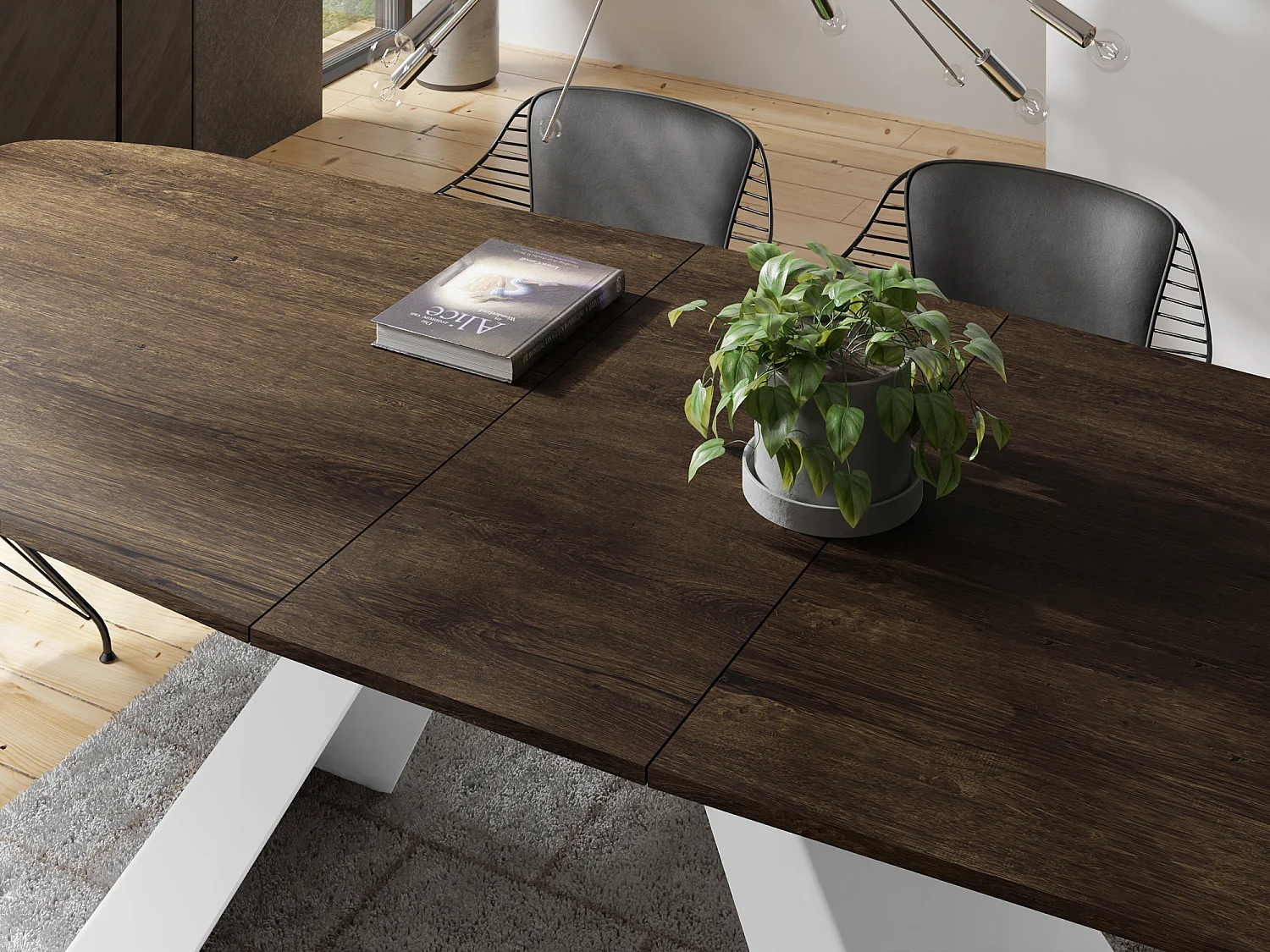 Table-à-Manger Extensible Monte Design Moderne, Table Rectangulaire - Extensible de 160 cm à 200 cm, Pieds Métalliques Blancs - 160x80 cm - Chêne Lefkas