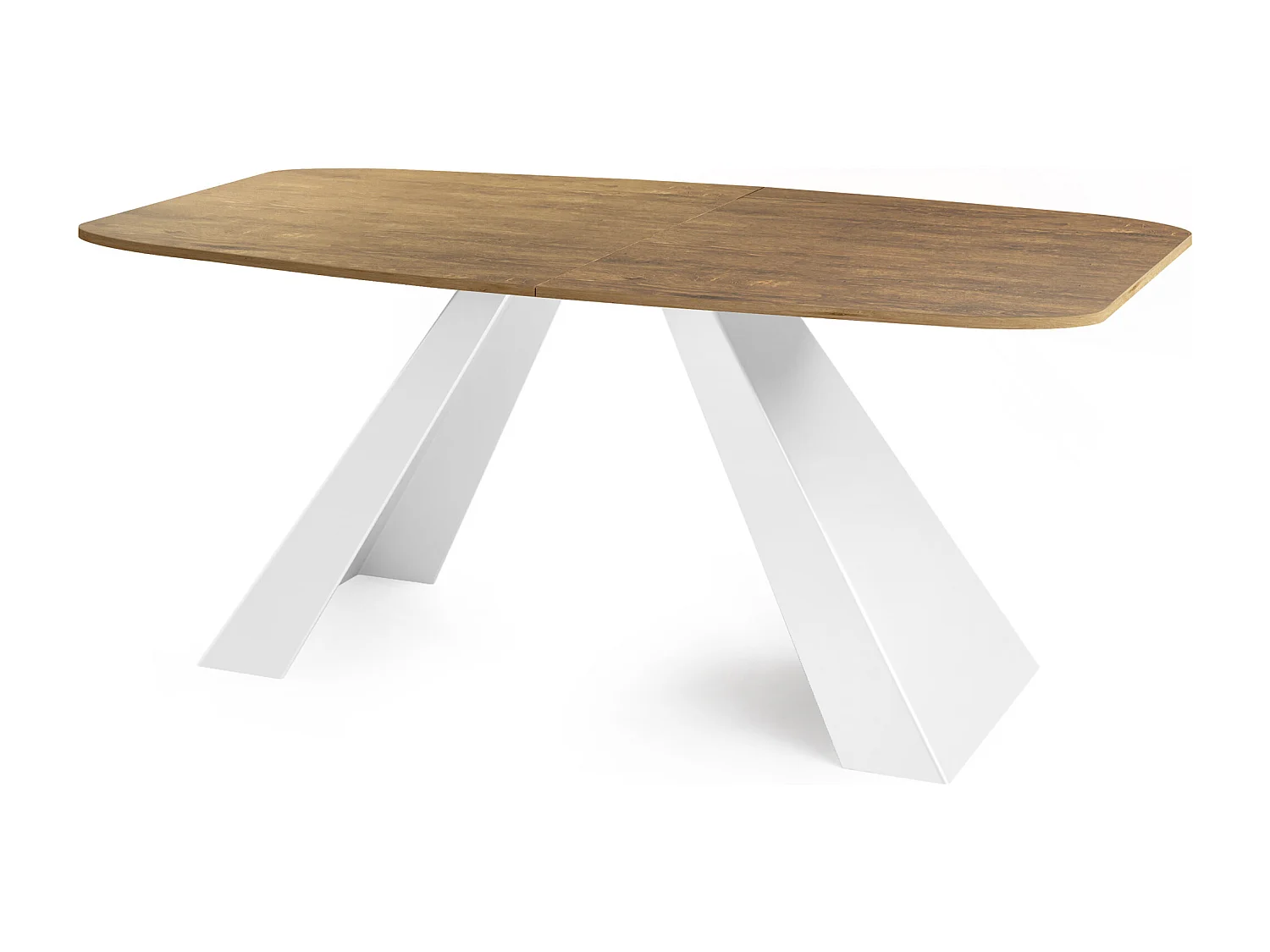 Esstisch Monte Weiß im Modern Stil, Rechteckiger Tisch - Ausziehbar von 160 cm bis 200 cm, Pulverbeschichtete Weiße Metallbeine - 160 x 80 cm - Lefkas Eiche