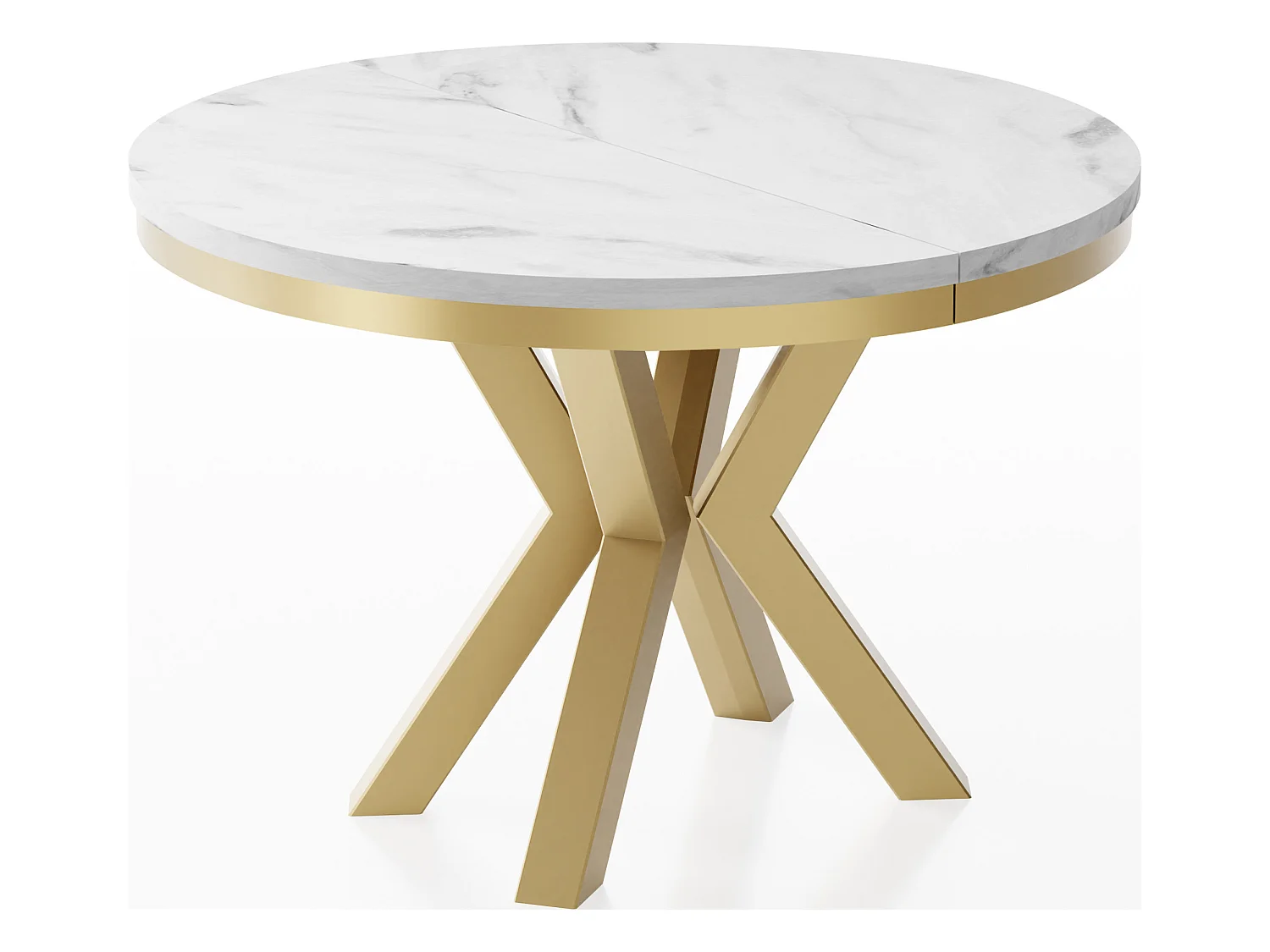 Table à Manger Ronde Extensible Style Loft - Table avec Pieds Métalliques Dorés - Table Gain de Place pour Salon - Marbre Blanc - 120 à 200 cm