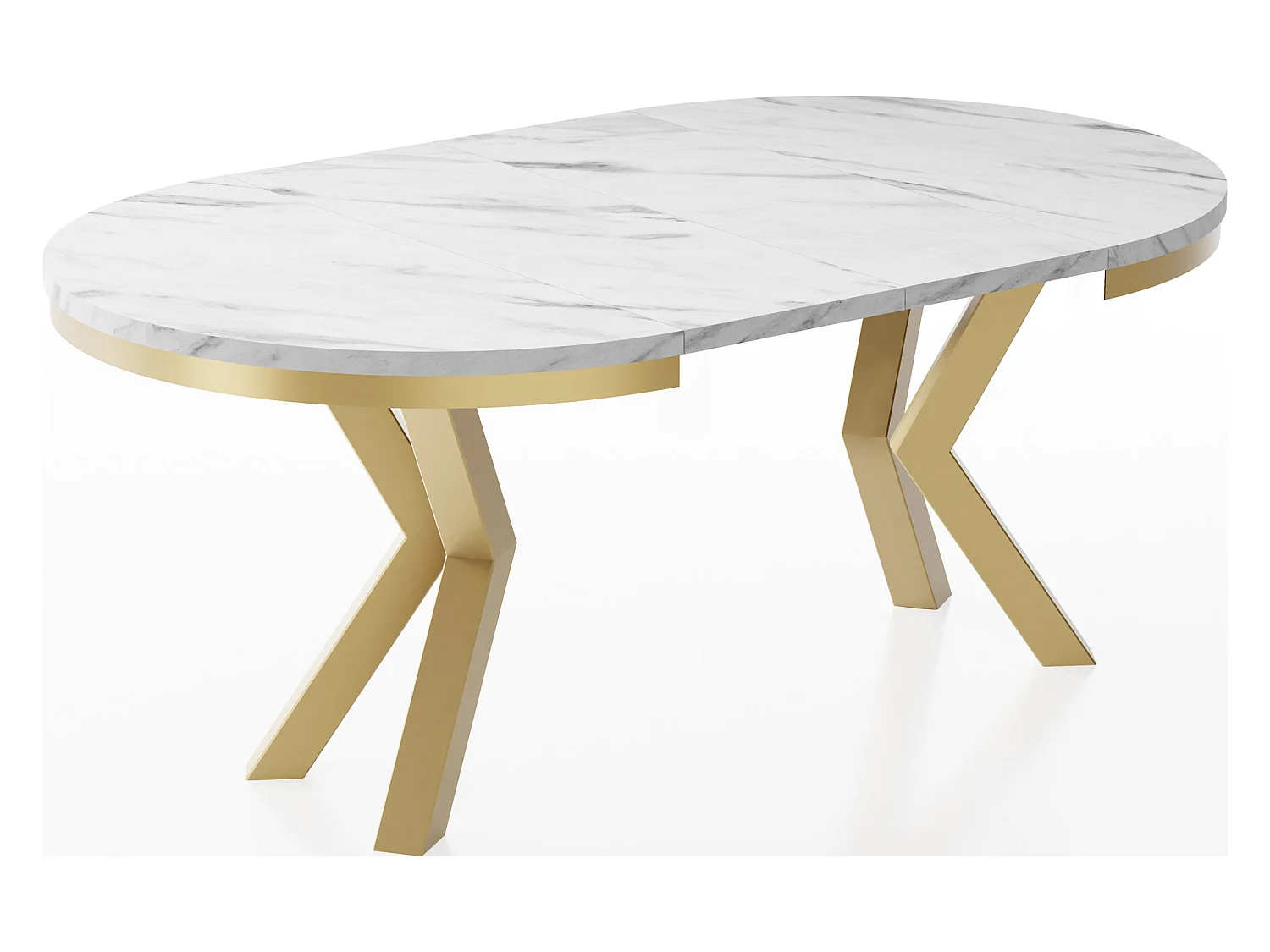 Table à Manger Ronde Extensible Style Loft - Table avec Pieds Métalliques Dorés - Table Gain de Place pour Salon - Marbre Blanc - 120 à 200 cm