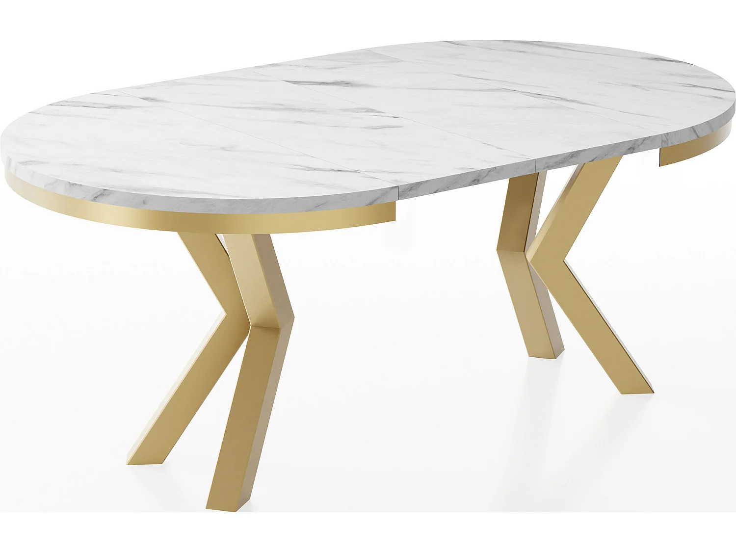 Table à Manger Ronde Extensible Style Loft - Table avec Pieds Métalliques Dorés - Table Gain de Place pour Salon - Marbre Blanc - 120 à 200 cm