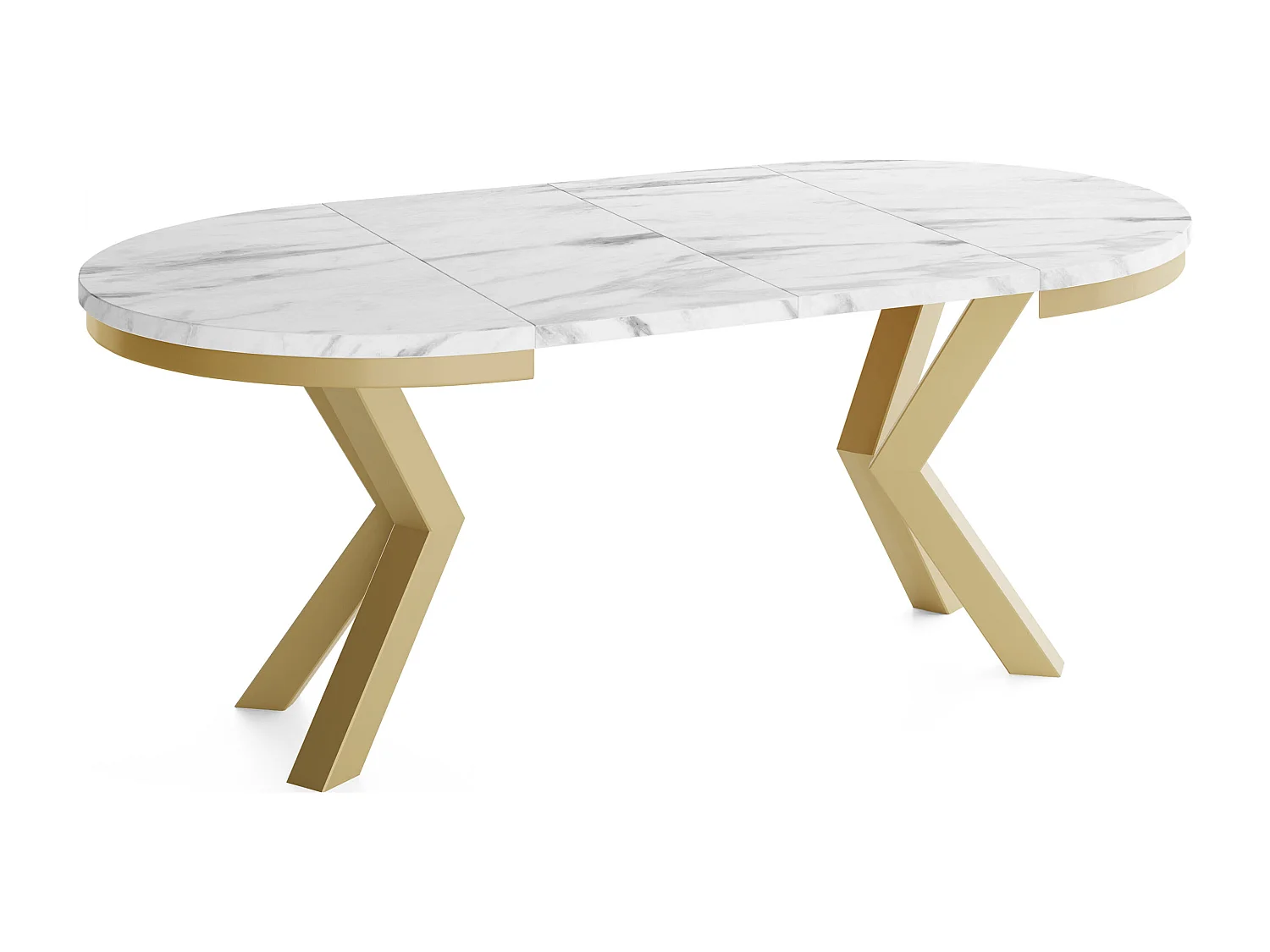Runder Ausziehbarer Esstisch im Loft-Stil - Industrieller Tisch mit Goldenen Metallbeinen - Platzsparender Tisch für Wohnzimmer - Marmor Weiß - 120 bis 200 cm