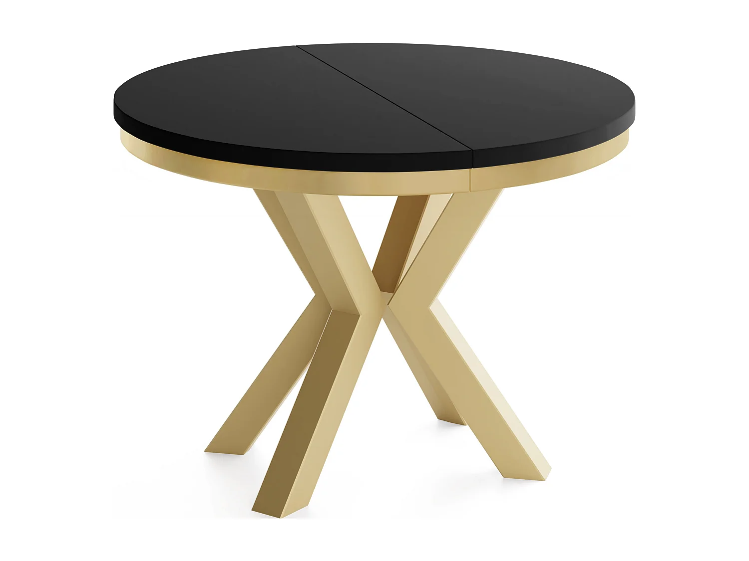 Runder Ausziehbarer Esstisch im Loft-Stil - Industrieller Tisch mit Goldenen Metallbeinen - Platzsparender Tisch für Wohnzimmer - Schwarz - 100 bis 180 cm