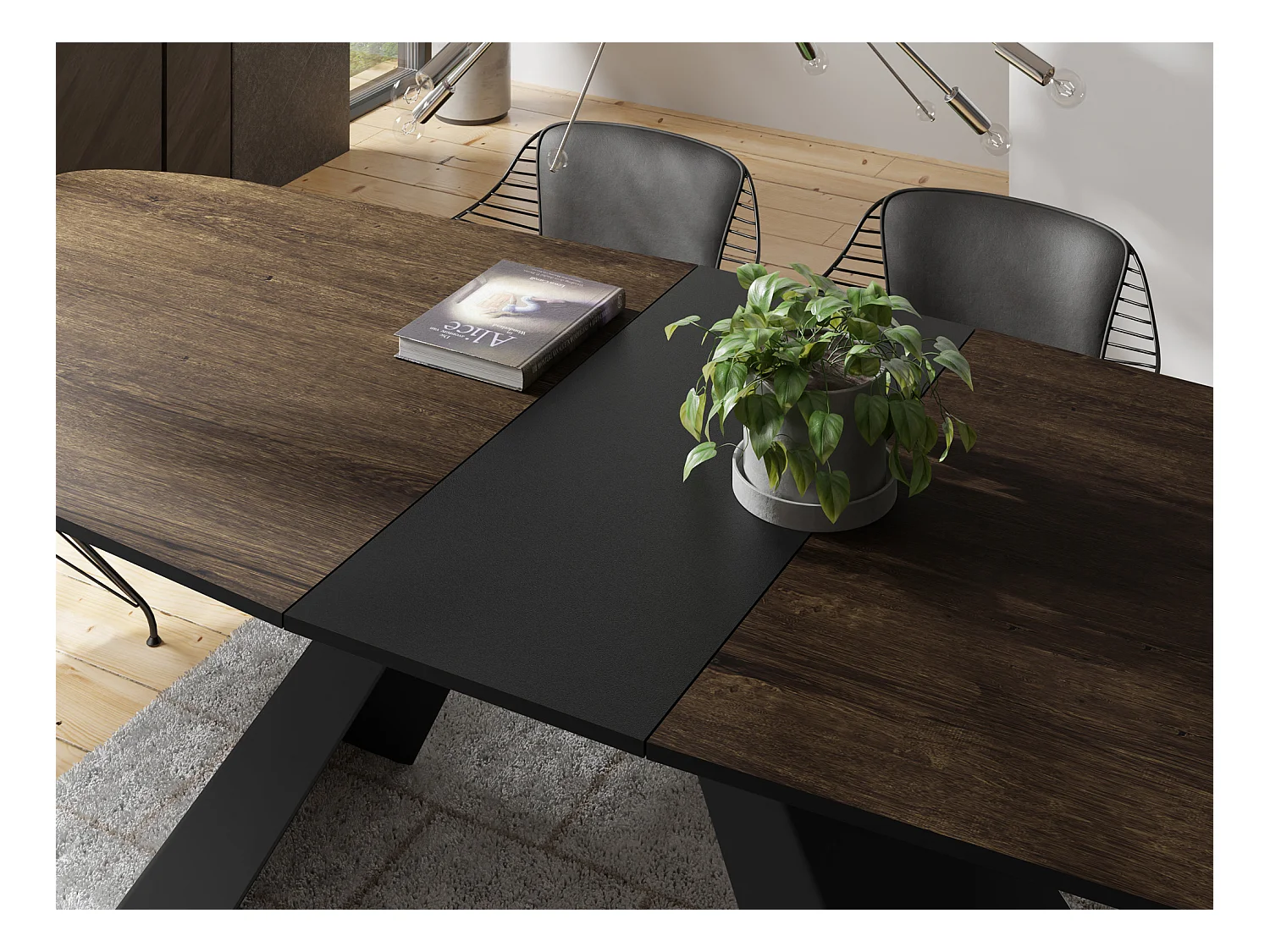 Table-à-Manger Extensible Monte Design Moderne, Table Rectangulaire - Extensible de 160 cm à 200 cm, Pieds Métalliques Noirs - 160x80 cm - Chêne Lefkas