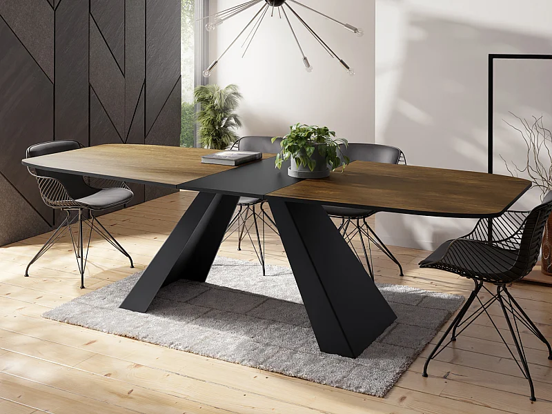 Table-à-Manger Extensible Monte Design Moderne, Table Rectangulaire - Extensible de 160 cm à 200 cm, Pieds Métalliques Noirs - 160x80 cm - Chêne Lefkas