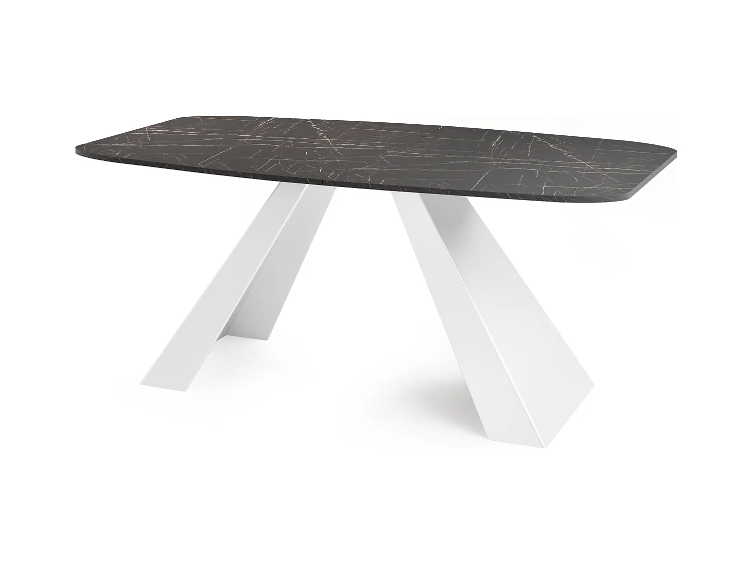 Table-à-Manger Extensible Monte Design Moderne, Table Rectangulaire - Extensible de 180 cm à 220 cm, Pieds Métalliques Blancs - 180x90 cm - Marbre Noir