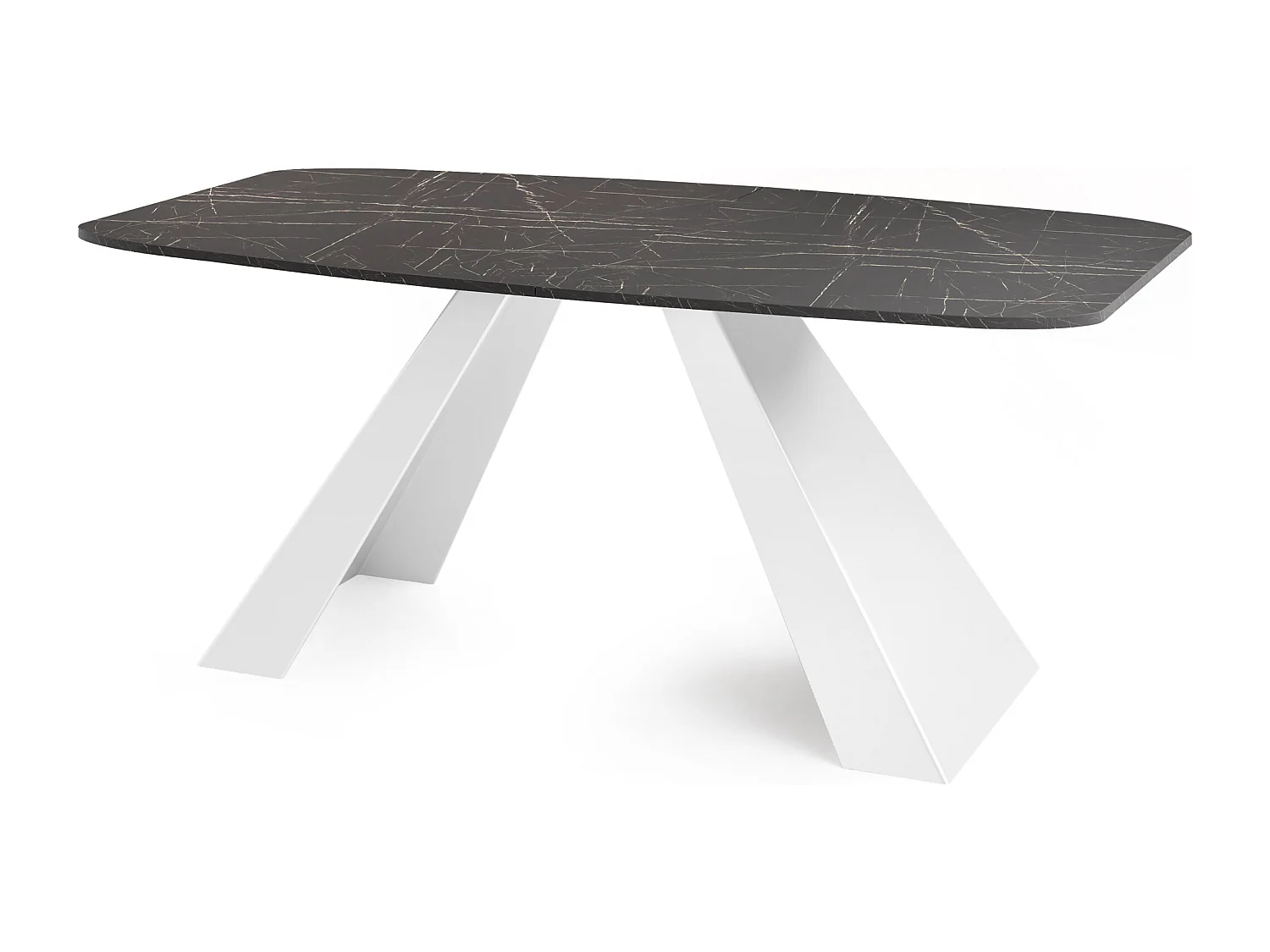 Table-à-Manger Extensible Monte Design Moderne, Table Rectangulaire - Extensible de 180 cm à 220 cm, Pieds Métalliques Blancs - 180x90 cm - Marbre Noir