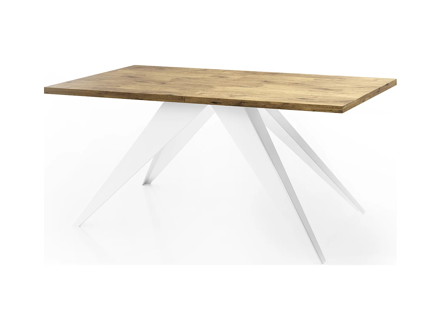 Table à Manger Vance Style Moderne - Table Rectangulaire Extensible de 160 à 260 cm, Pieds en Métal Blanc Revêtement Poudre - 160 x 90 cm - Chêne Lancelot