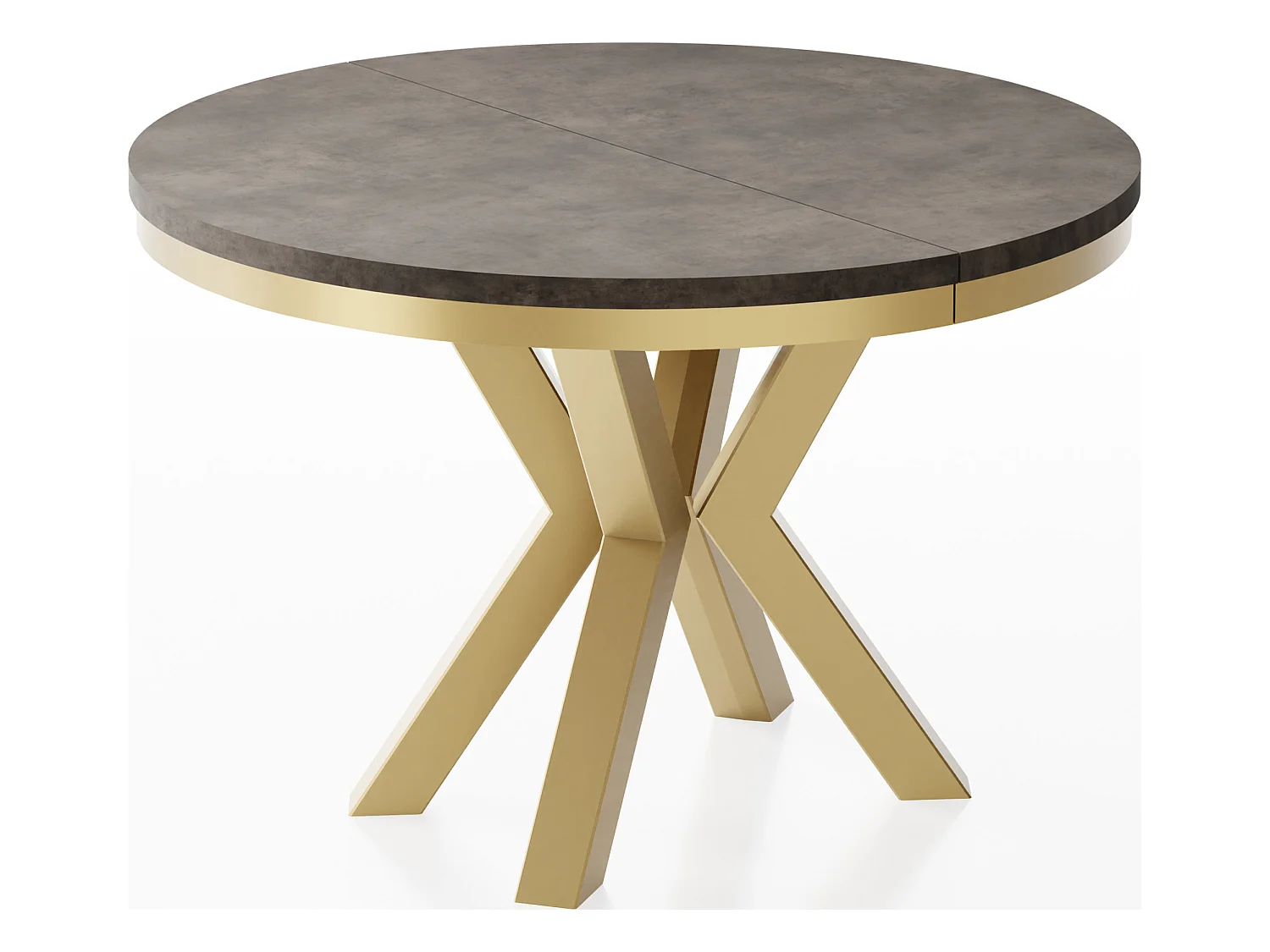 Table à Manger Ronde Extensible Style Loft - Table avec Pieds Métalliques Dorés - Table Gain de Place pour Salon - Béton Chicago Gris Foncé - 100 à 180 cm