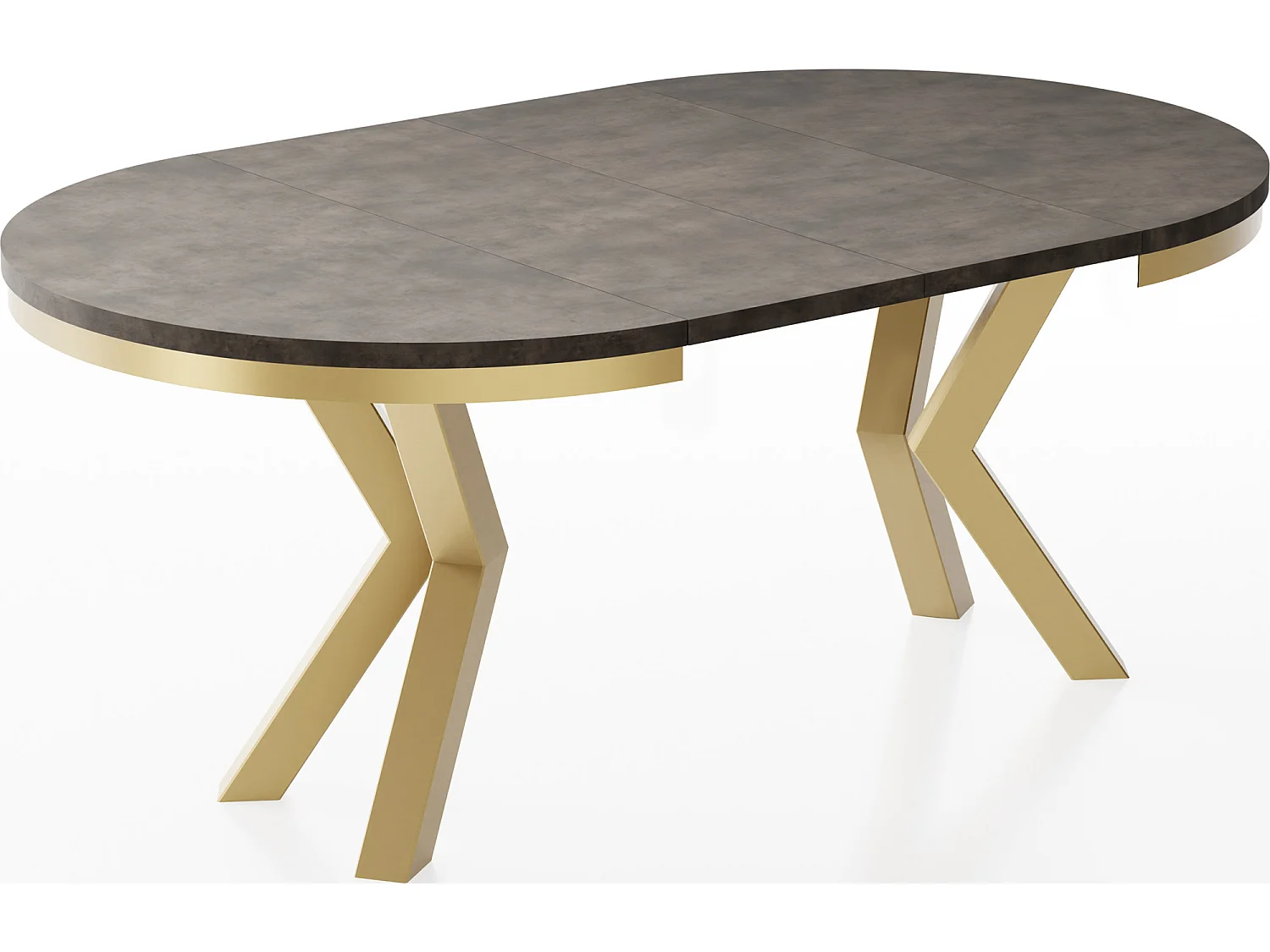 Table à Manger Ronde Extensible Style Loft - Table avec Pieds Métalliques Dorés - Table Gain de Place pour Salon - Béton Chicago Gris Foncé - 100 à 180 cm