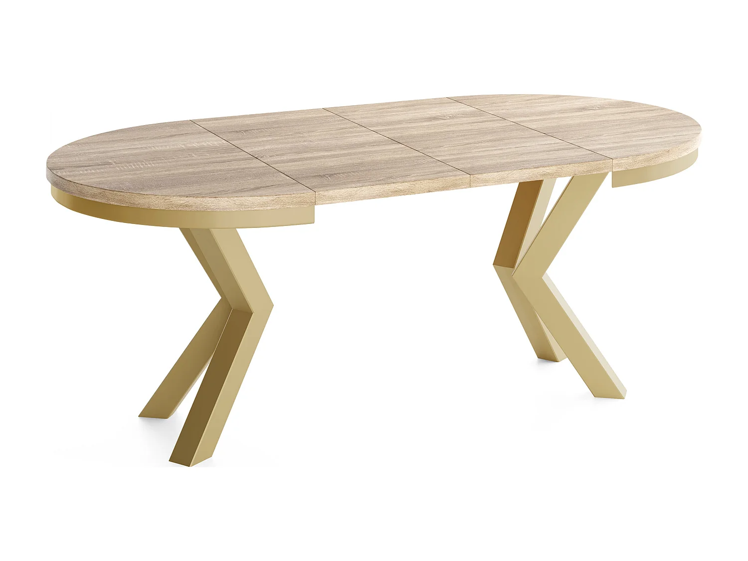 Runder Ausziehbarer Esstisch im Loft-Stil - Industrieller Tisch mit Goldenen Metallbeinen - Platzsparender Tisch für Wohnzimmer - Chicago Concrete - 100 bis 180 cm