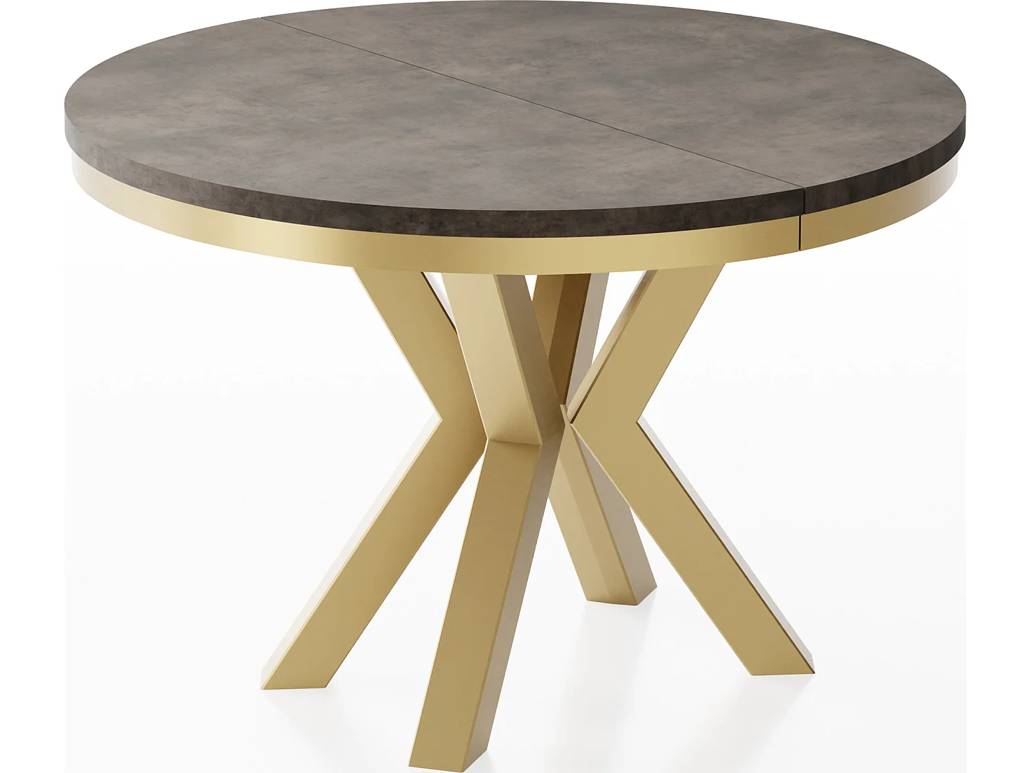 Runder Ausziehbarer Esstisch im Loft-Stil - Industrieller Tisch mit Goldenen Metallbeinen - Platzsparender Tisch für Wohnzimmer - Chicago Concrete - 100 bis 180 cm