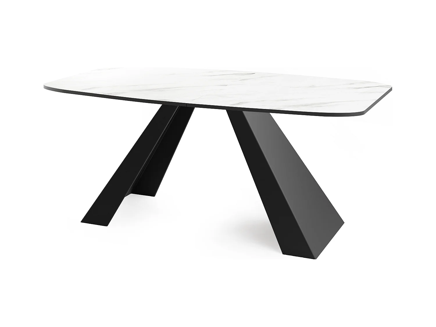 Table-à-Manger Extensible Monte Design Moderne, Table Rectangulaire - Extensible de 180 cm à 220 cm, Pieds Métalliques Noirs - 180x90 cm - Marbre Blanc