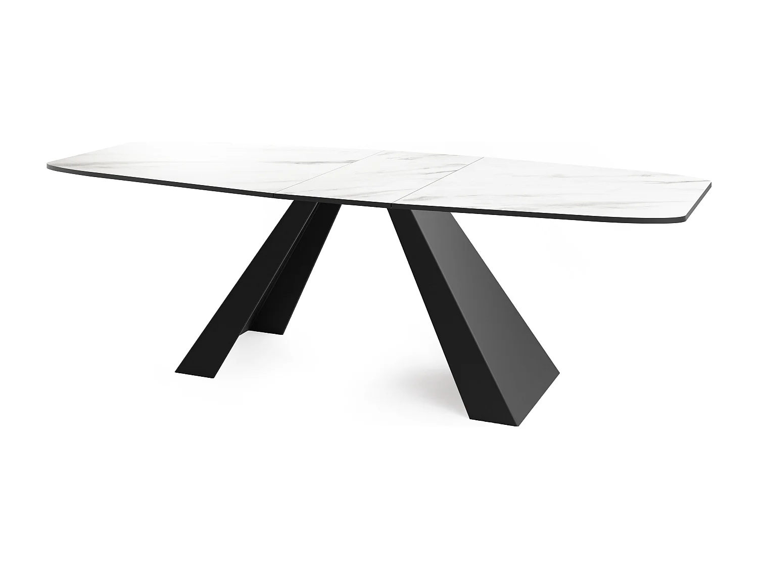 Esstisch Monte im Modern Stil, Rechteckiger Tisch - Ausziehbar von 180 cm bis 220 cm, Pulverbeschichtete Schwarze Metallbeine - 180 x 90 cm - Marmor Weiß