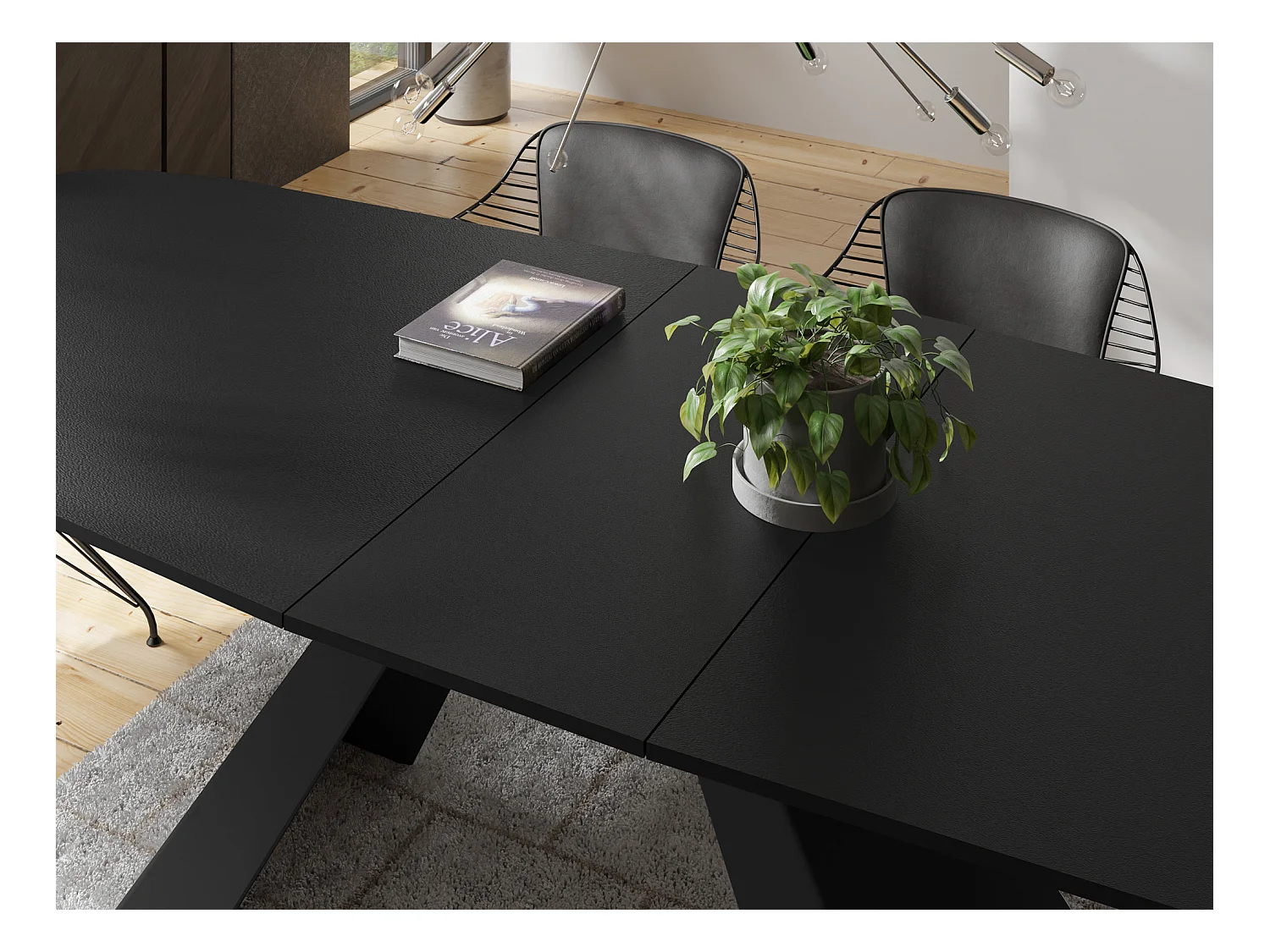 Table-à-Manger Extensible Monte Design Moderne, Table Rectangulaire - Extensible de 180 cm à 220 cm, Pieds Métalliques Noirs - 180x90 cm - Noir