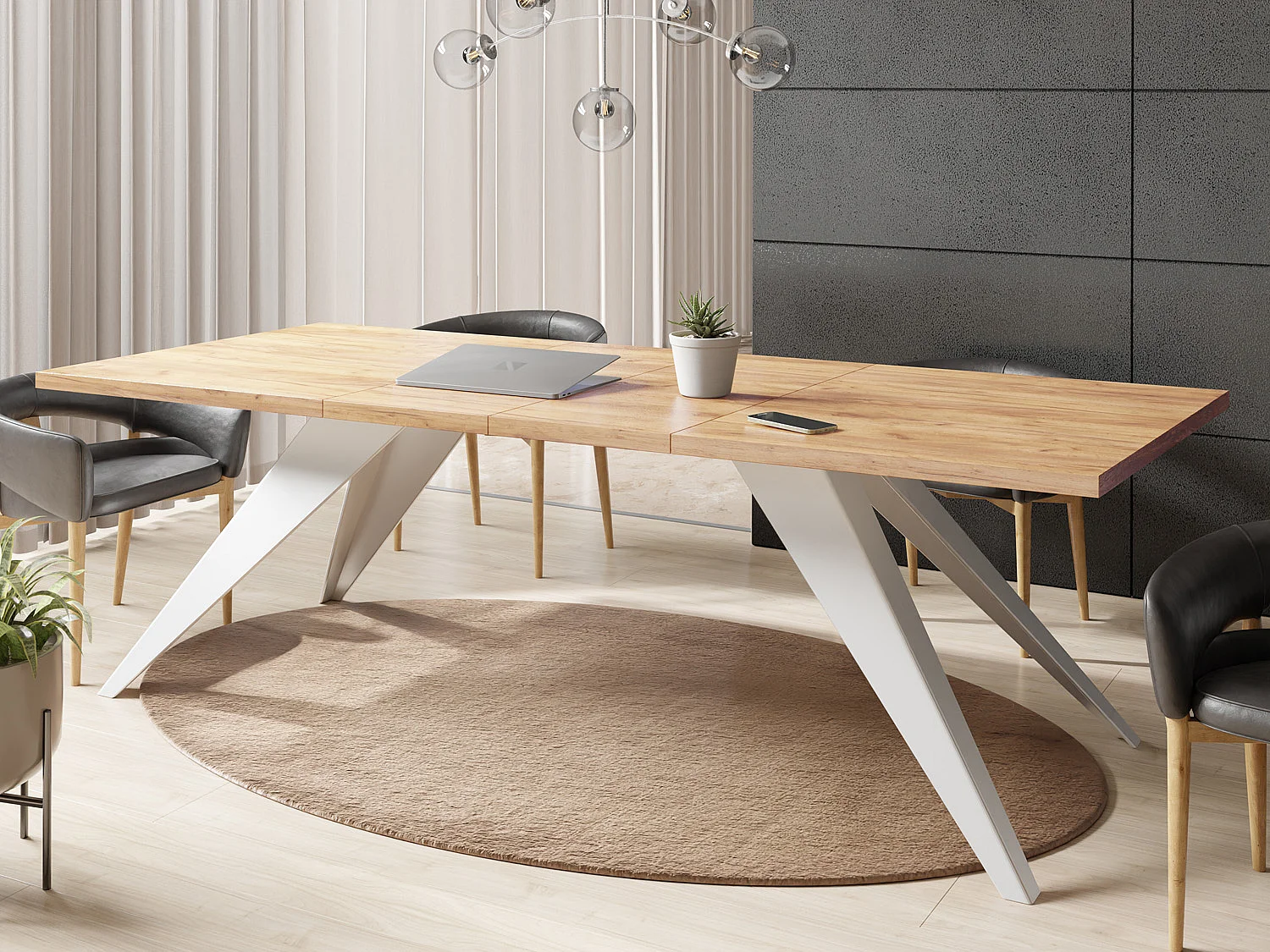 Table à Manger Vance Style Moderne - Table Rectangulaire Extensible de 140 à 240 cm, Pieds en Métal Blanc Revêtement Poudre - 140 x 80 cm - Chêne Craft