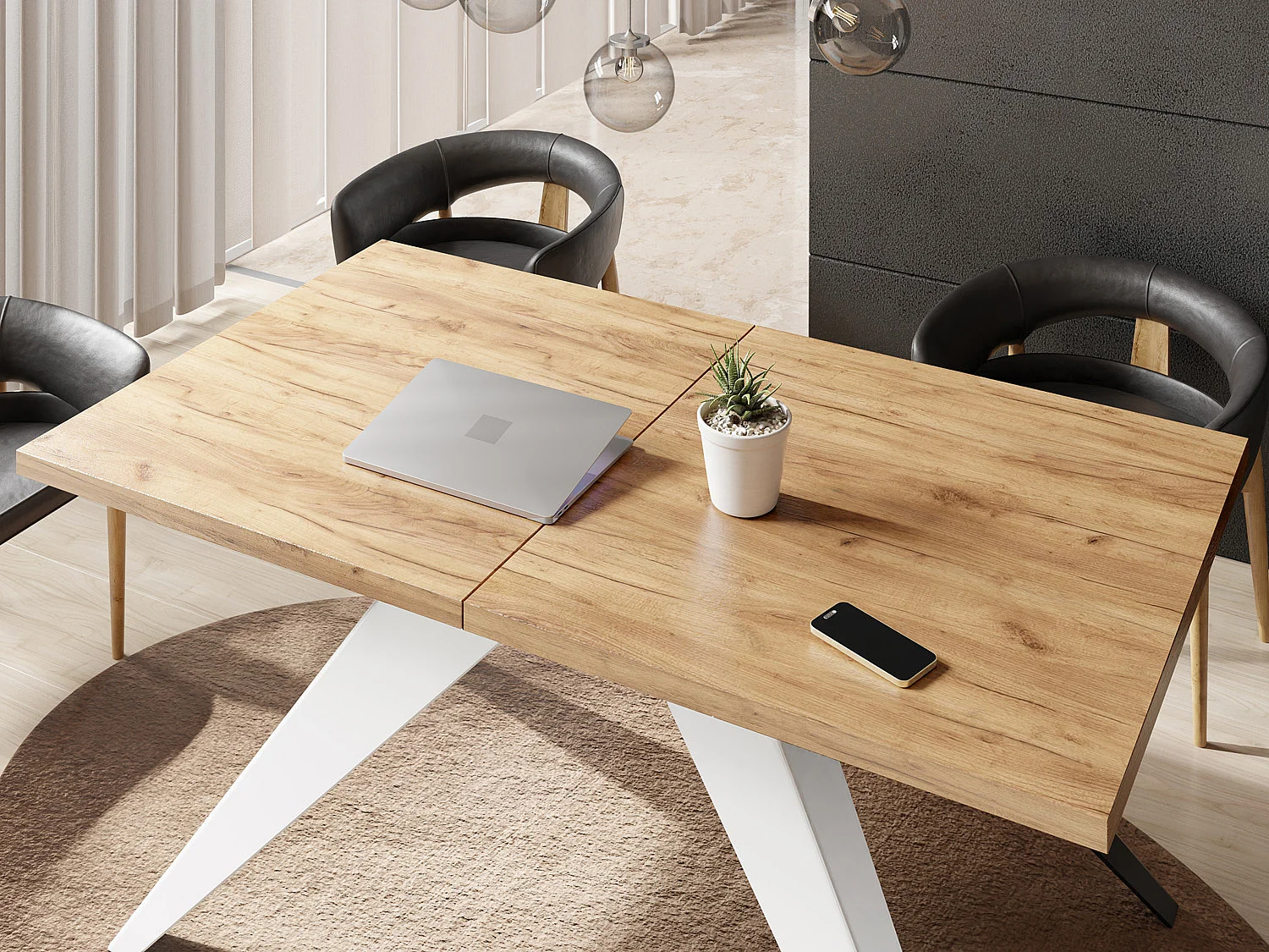 Table à Manger Vance Style Moderne - Table Rectangulaire Extensible de 140 à 240 cm, Pieds en Métal Blanc Revêtement Poudre - 140 x 80 cm - Chêne Craft