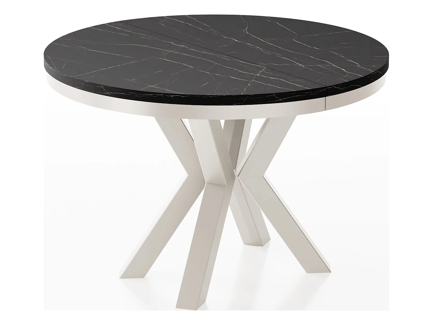 Table à Manger Ronde Extensible Style Loft - Table avec Pieds Métalliques Beige Cashmere - Table Gain de Place pour Salon - Marbre Noir - 100 à 180 cm