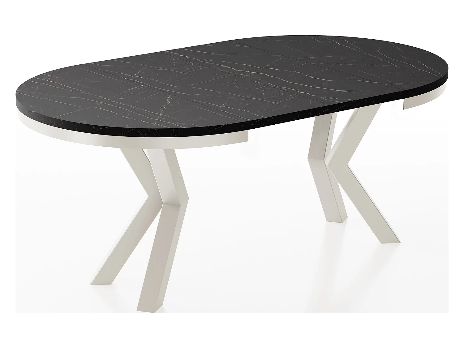 Table à Manger Ronde Extensible Style Loft - Table avec Pieds Métalliques Beige Cashmere - Table Gain de Place pour Salon - Marbre Noir - 100 à 180 cm