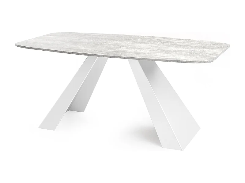 Table-à-Manger Extensible Monte Design Moderne, Table Rectangulaire - Extensible de 180 cm à 220 cm, Pieds Métalliques Blancs - 180x90 cm - Béton Gris