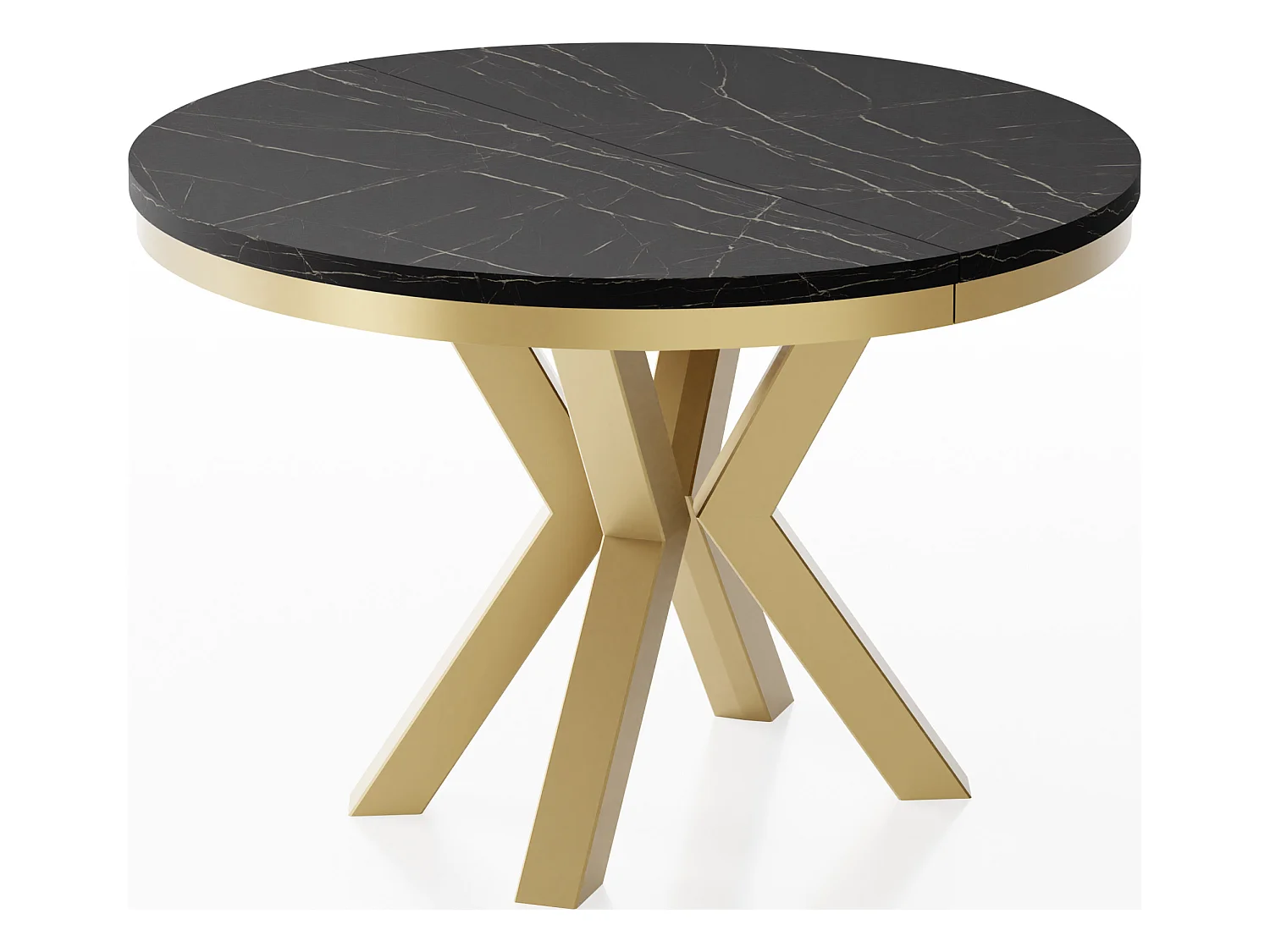 Table à Manger Ronde Extensible Style Loft - Table avec Pieds Métalliques Dorés - Table Gain de Place pour Salon - Marbre Noir - 100 à 180 cm
