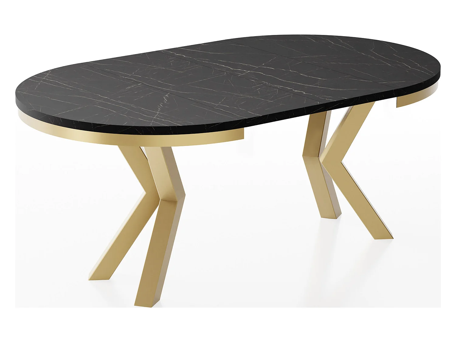 Table à Manger Ronde Extensible Style Loft - Table avec Pieds Métalliques Dorés - Table Gain de Place pour Salon - Marbre Noir - 100 à 180 cm