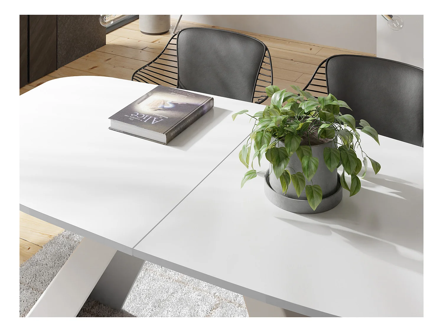 Table-à-Manger Extensible Monte Design Moderne, Table Rectangulaire - Extensible de 180 cm à 220 cm, Pieds Métalliques Blancs - 180x90 cm - Blanc