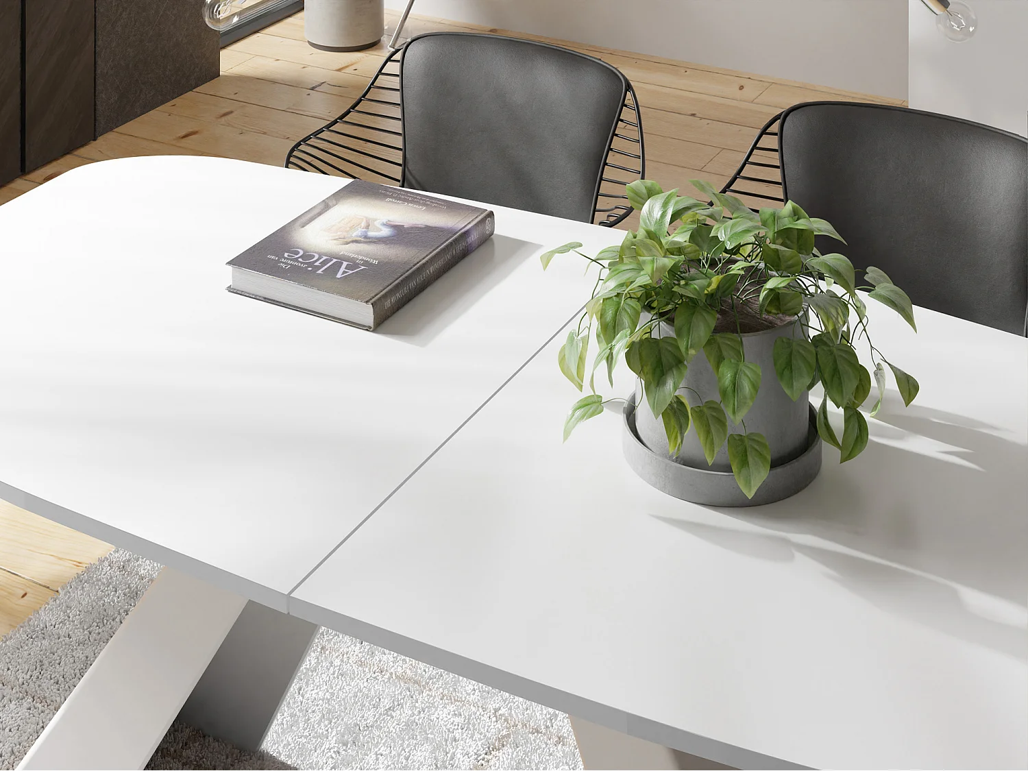 Table-à-Manger Extensible Monte Design Moderne, Table Rectangulaire - Extensible de 180 cm à 220 cm, Pieds Métalliques Blancs - 180x90 cm - Blanc