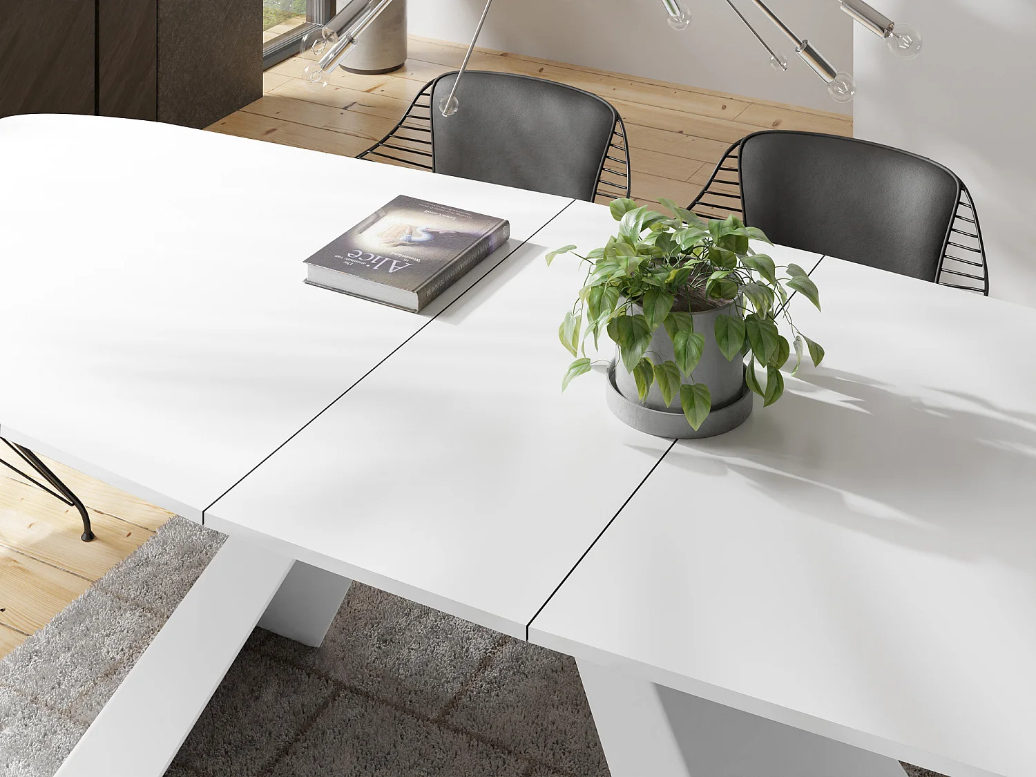 Table-à-Manger Extensible Monte Design Moderne, Table Rectangulaire - Extensible de 180 cm à 220 cm, Pieds Métalliques Blancs - 180x90 cm - Blanc