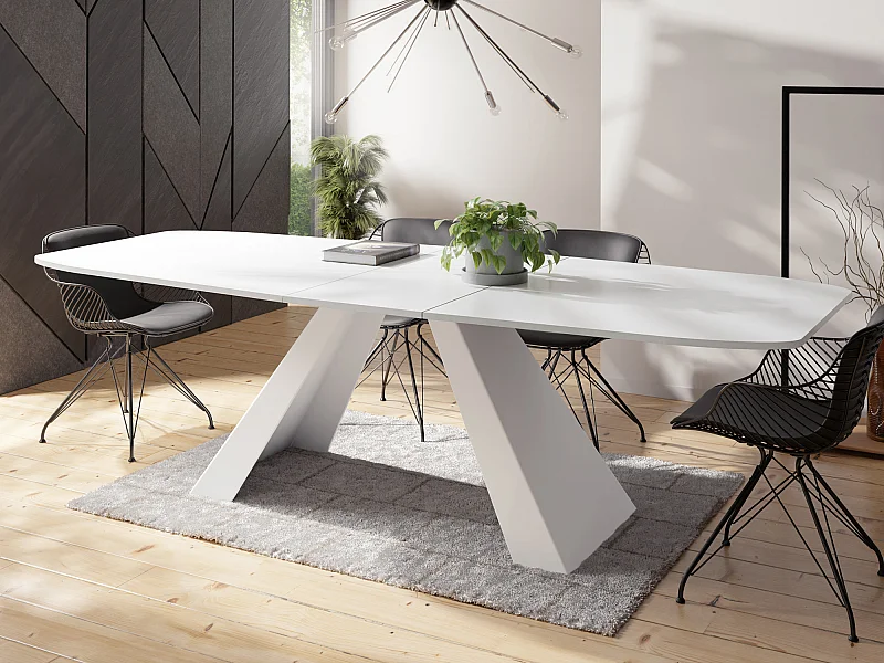 Esstisch Monte Weiß im Modern Stil, Rechteckiger Tisch - Ausziehbar von 180 cm bis 220 cm, Pulverbeschichtete Weiße Metallbeine - 180 x 90 cm - Weiß