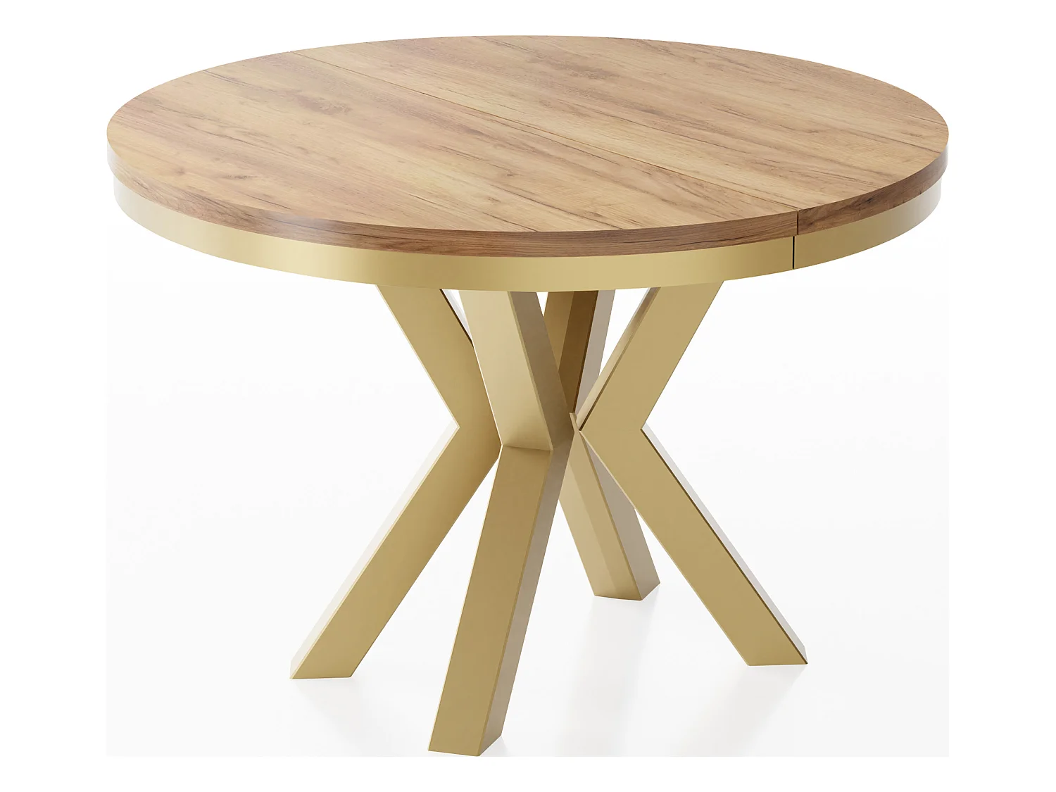 Table à Manger Ronde Extensible Style Loft - Table avec Pieds Métalliques Dorés - Table Gain de Place pour Salon - Chêne Craft Or - 100 à 180 cm