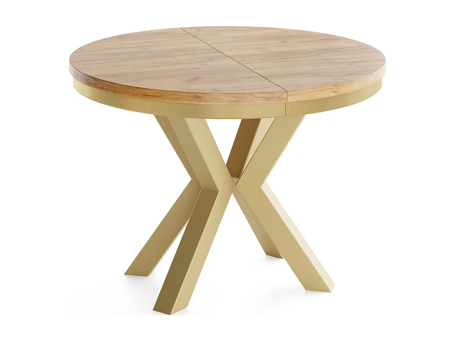 Runder Ausziehbarer Esstisch im Loft-Stil - Industrieller Tisch mit Goldenen Metallbeinen - Platzsparender Tisch für Wohnzimmer - Craft Eiche - 100 bis 180 cm