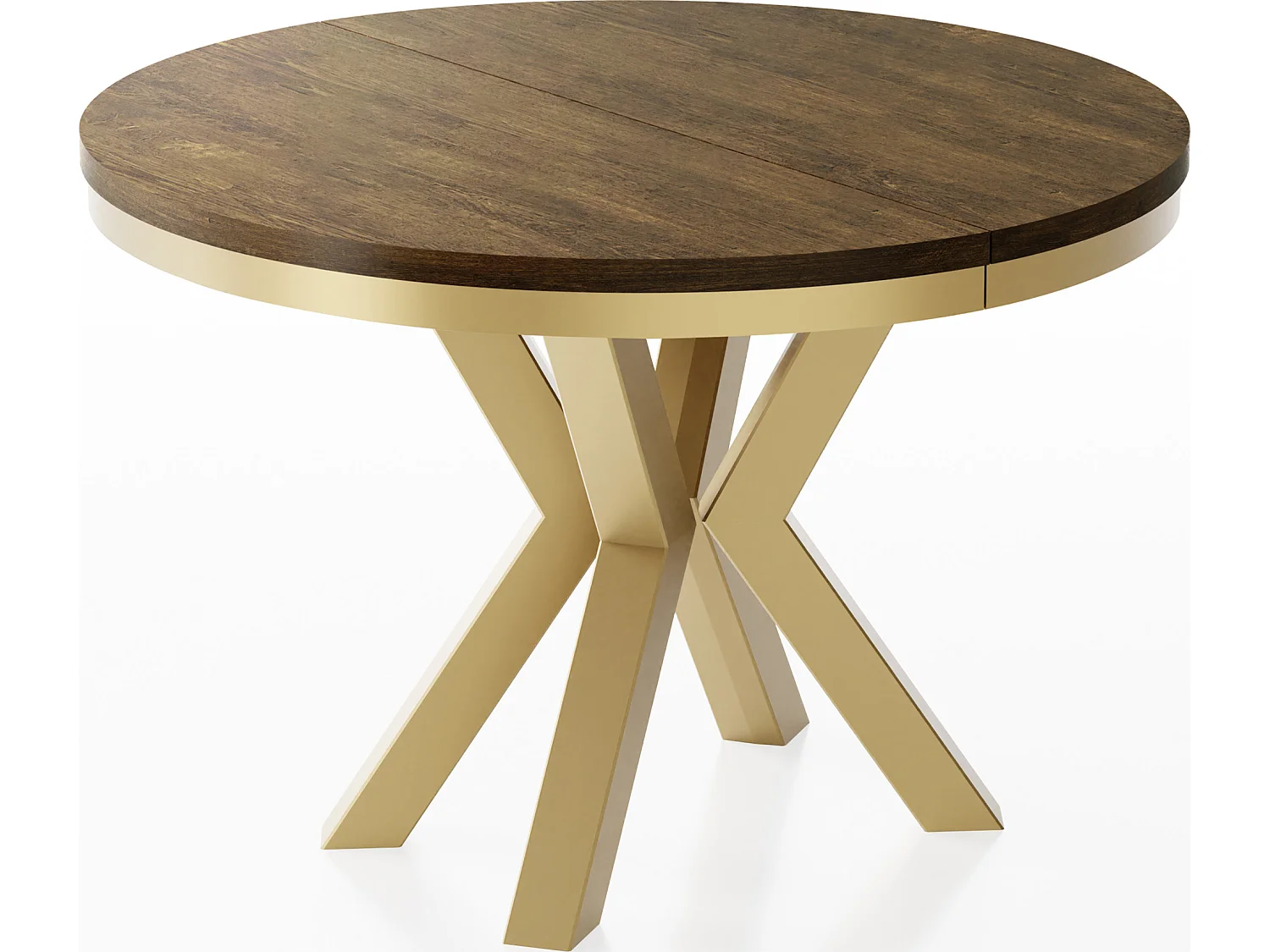 Table à Manger Ronde Extensible Style Loft - Table avec Pieds Métalliques Dorés - Table Gain de Place pour Salon - Chêne Lefkas - 100 à 180 cm