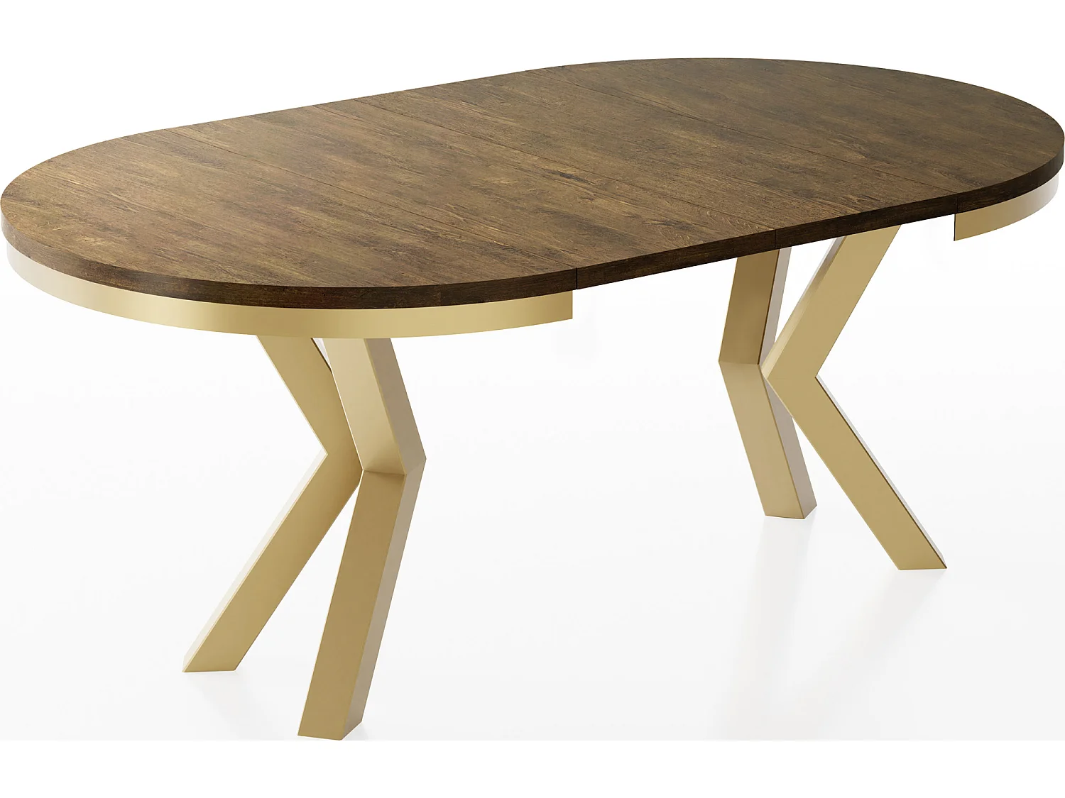 Table à Manger Ronde Extensible Style Loft - Table avec Pieds Métalliques Dorés - Table Gain de Place pour Salon - Chêne Lefkas - 100 à 180 cm