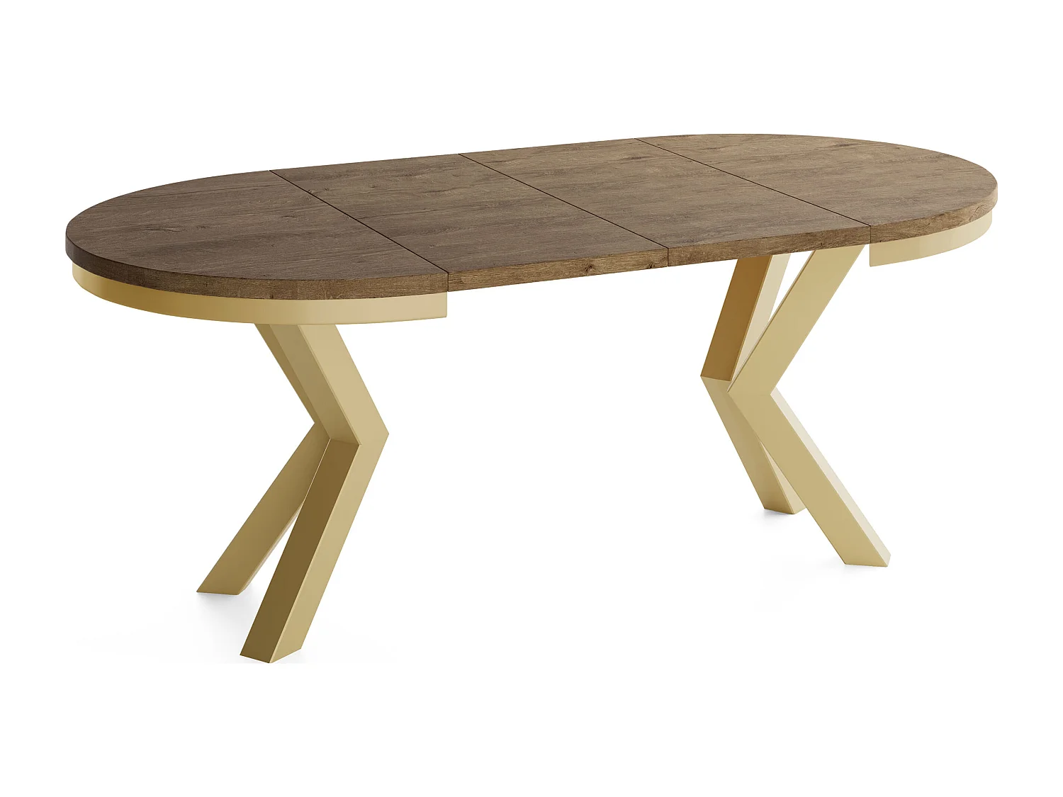 Runder Ausziehbarer Esstisch im Loft-Stil - Industrieller Tisch mit Goldenen Metallbeinen - Platzsparender Tisch für Wohnzimmer - Lefkas Eiche - 100 bis 180 cm