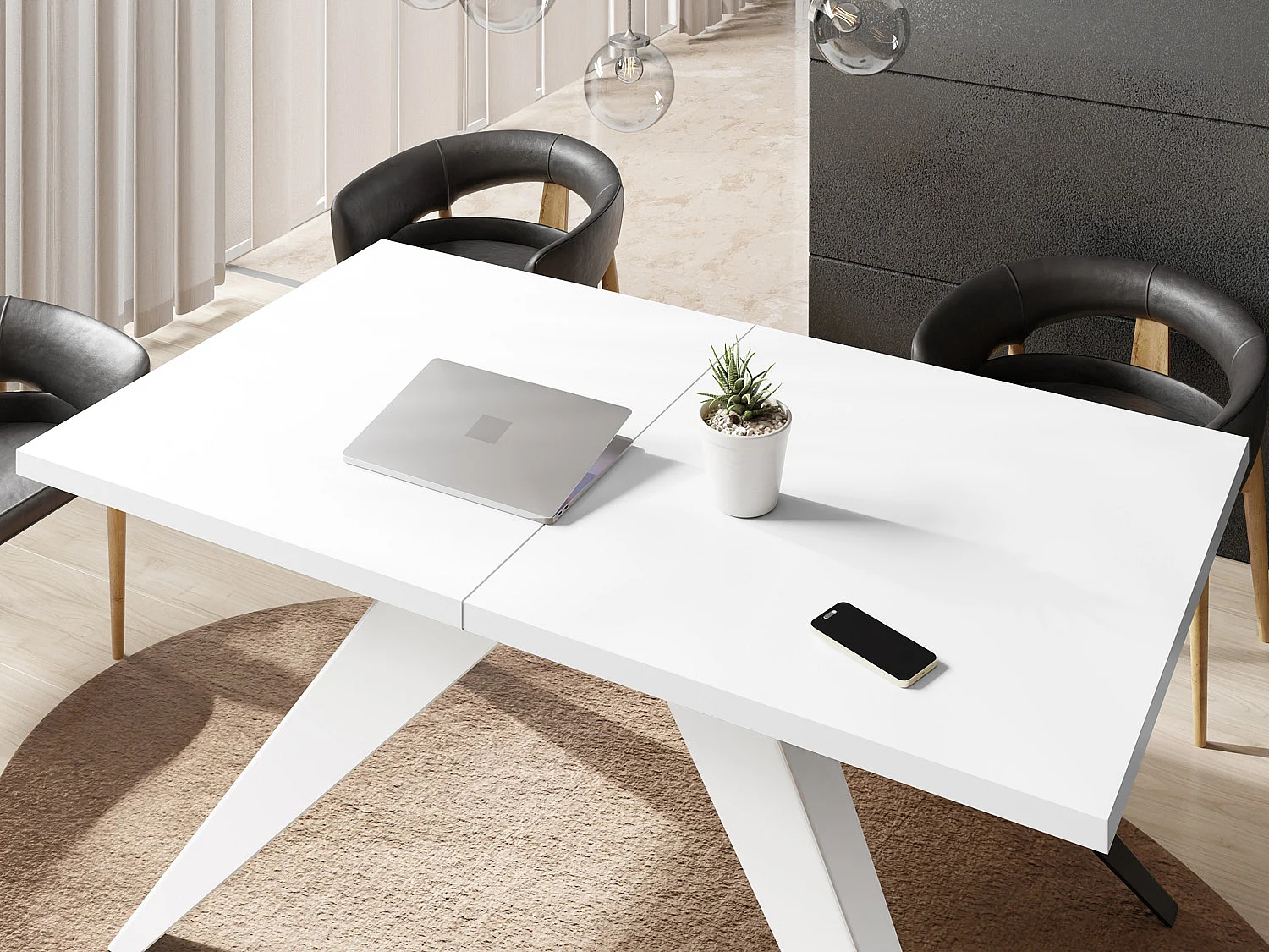 Table à Manger Vance Style Moderne - Table Rectangulaire Extensible de 140 à 240 cm, Pieds en Métal Blanc Revêtement Poudre - 140 x 80 cm - Blanc