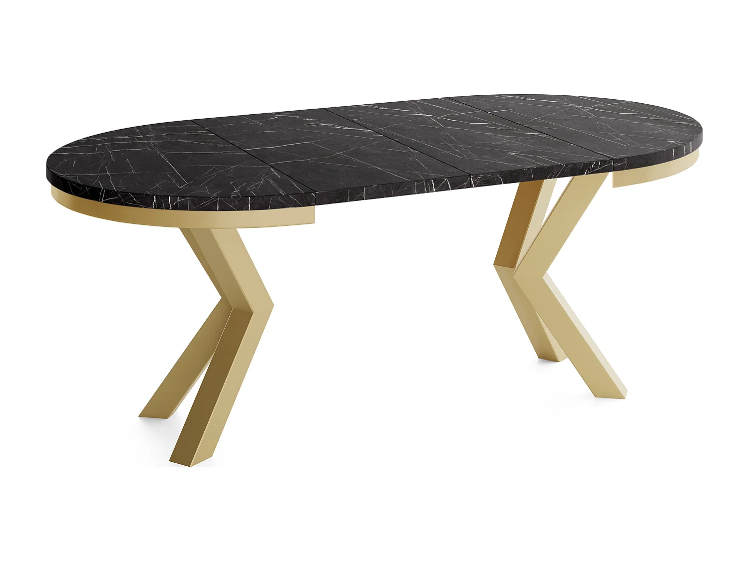 Runder Ausziehbarer Esstisch im Loft-Stil - Industrieller Tisch mit Goldenen Metallbeinen - Platzsparender Tisch für Wohnzimmer - Marmor Schwarz - 120 bis 200 cm